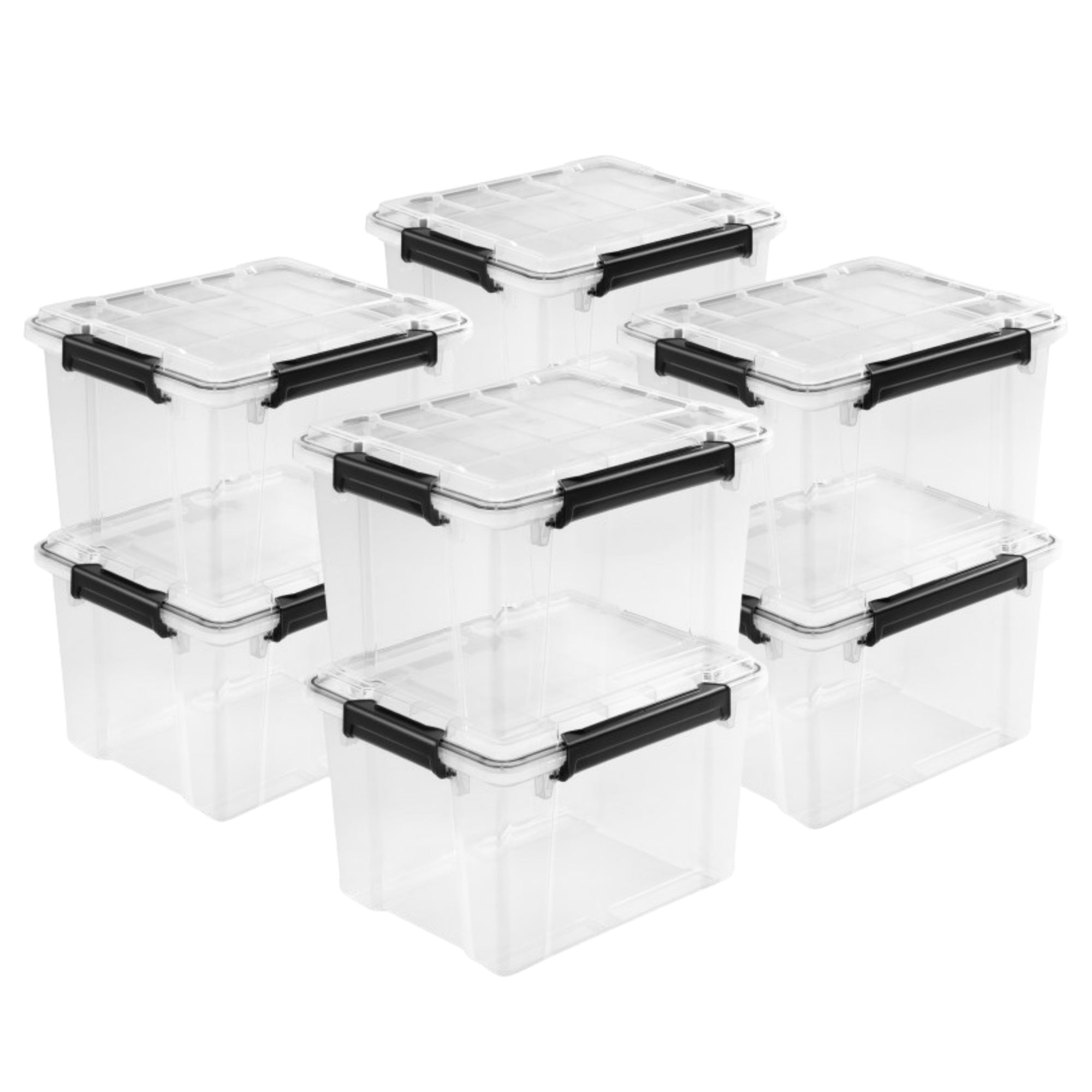 Sterilite 34 Qt Gasket Box, Stackable Storage Container with Lids, Black, 8 Pack