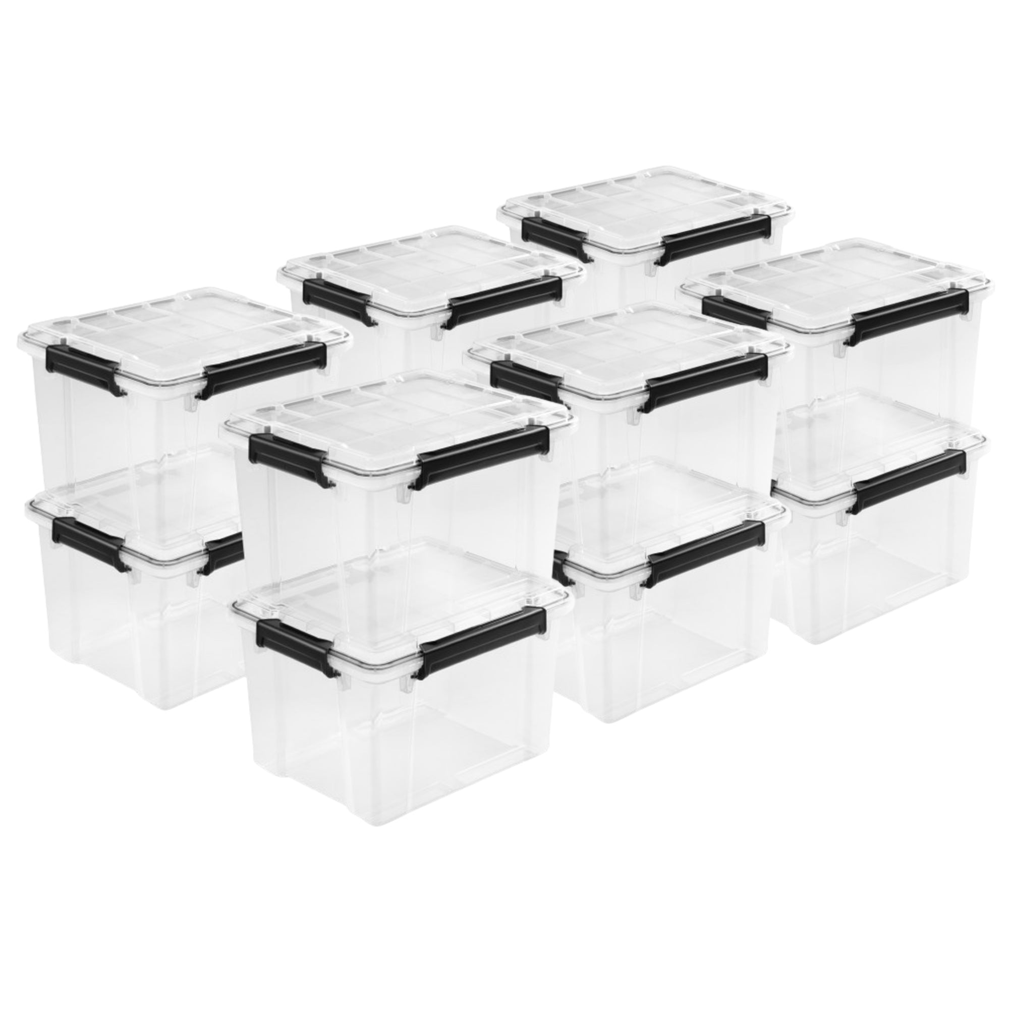 Sterilite 34Qt Gasket Box, Stackable Storage Container with Lids, Black, 12 Pack