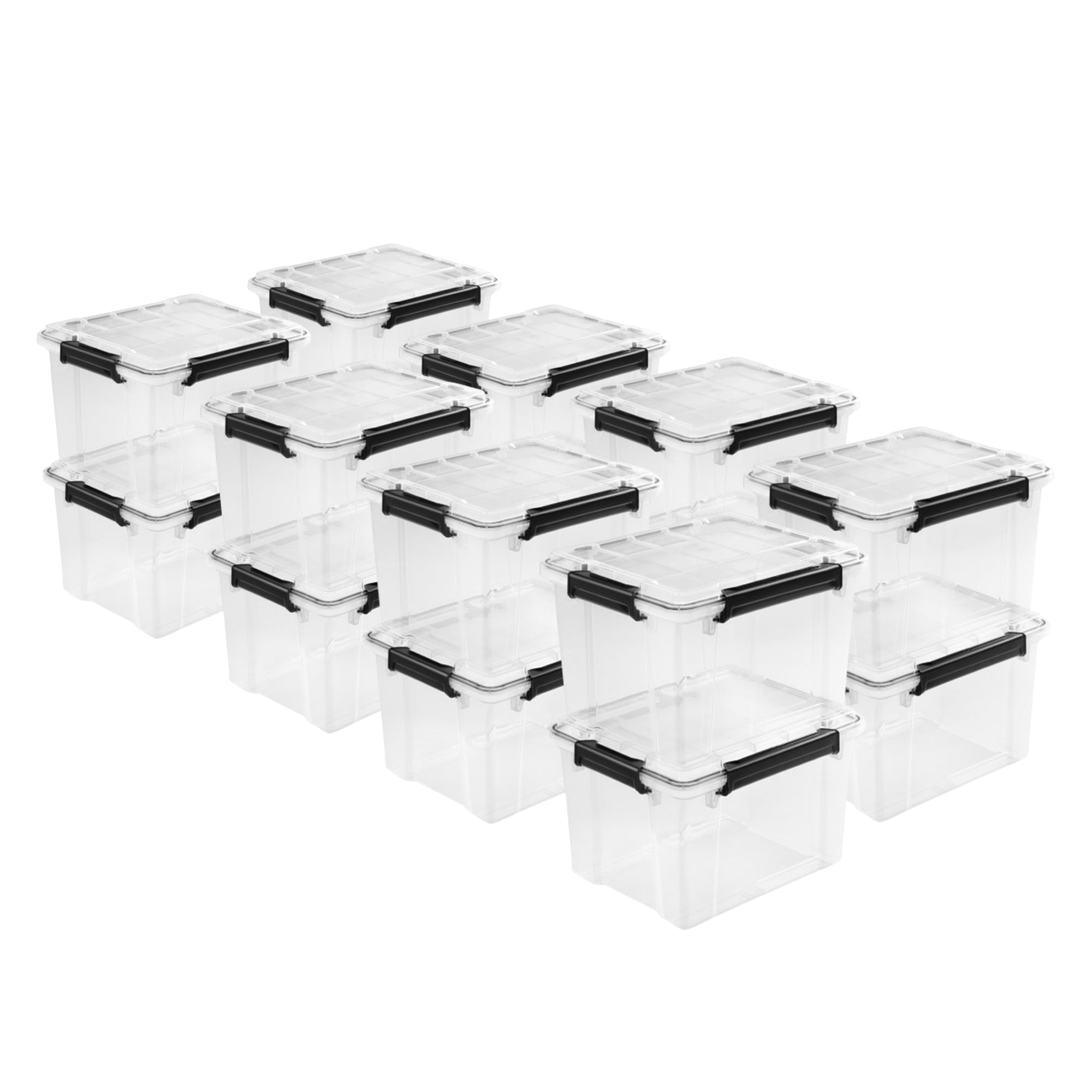 Sterilite 34Qt Gasket Box, Stackable Storage Container with Lids, Black, 16 Pack