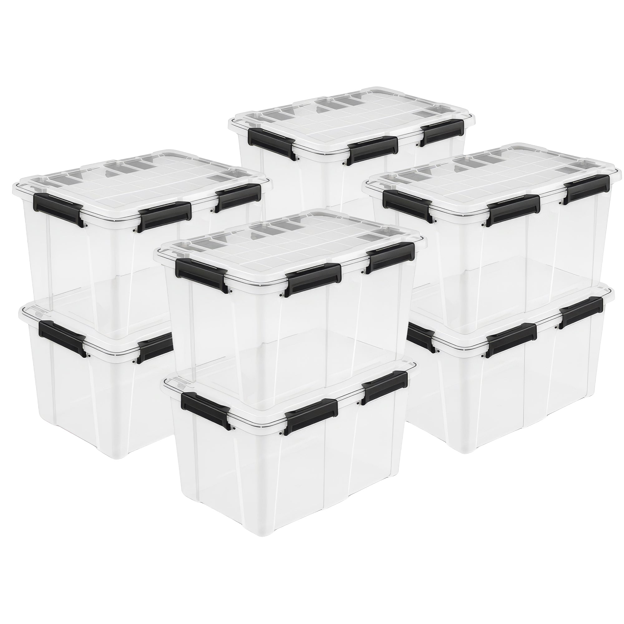 Sterilite 54 Qt Gasket Box, Stackable Storage Container with Lids, Black, 8 Pack - VMInnovations
