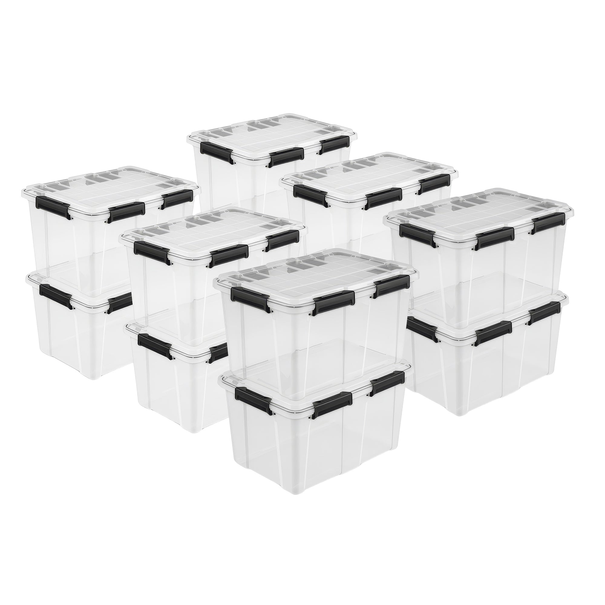 Sterilite 54Qt Gasket Box, Stackable Storage Container with Lids, Black, 12 Pack - VMInnovations