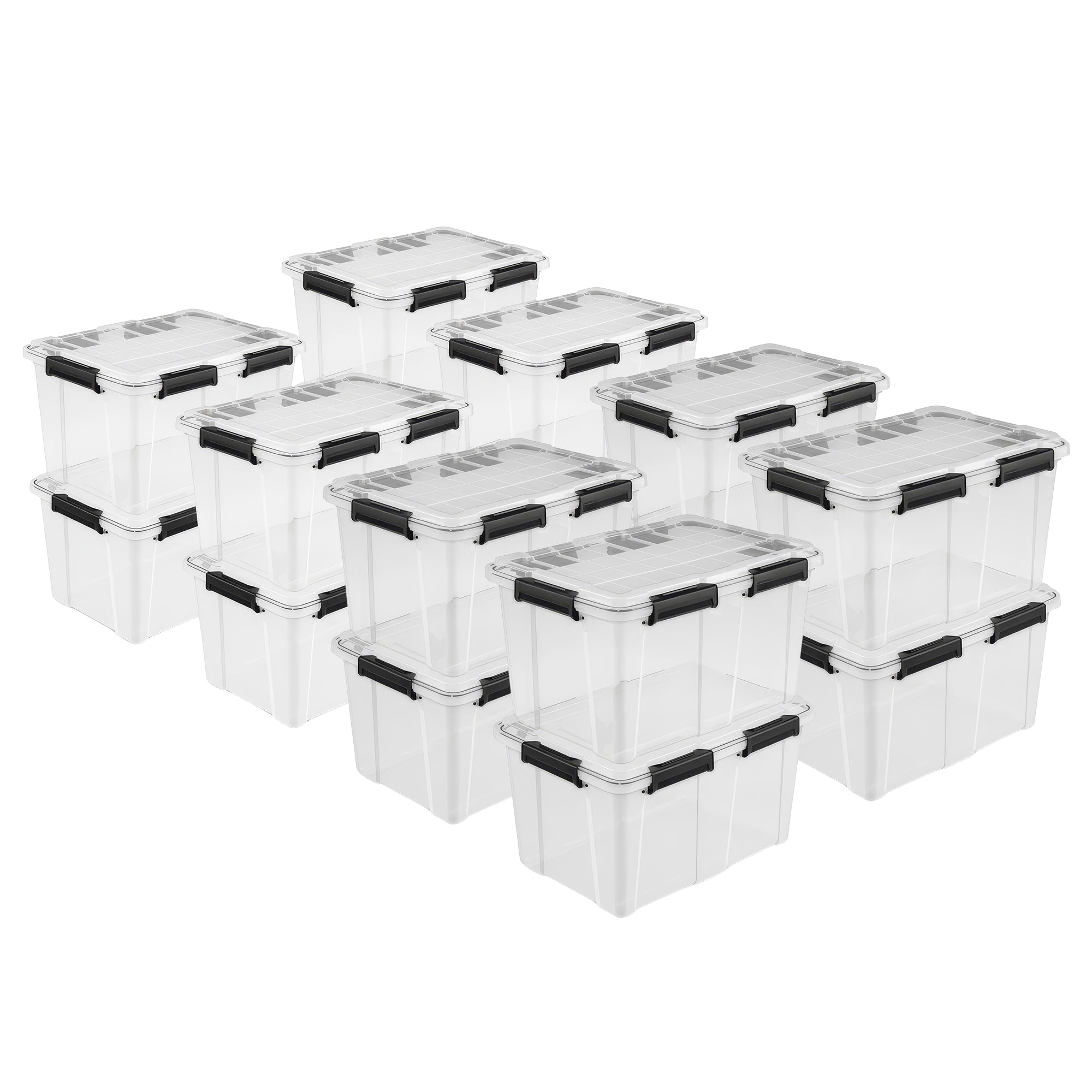 Sterilite 54Qt Gasket Box, Stackable Storage Container with Lids, Black, 16 Pack - VMInnovations