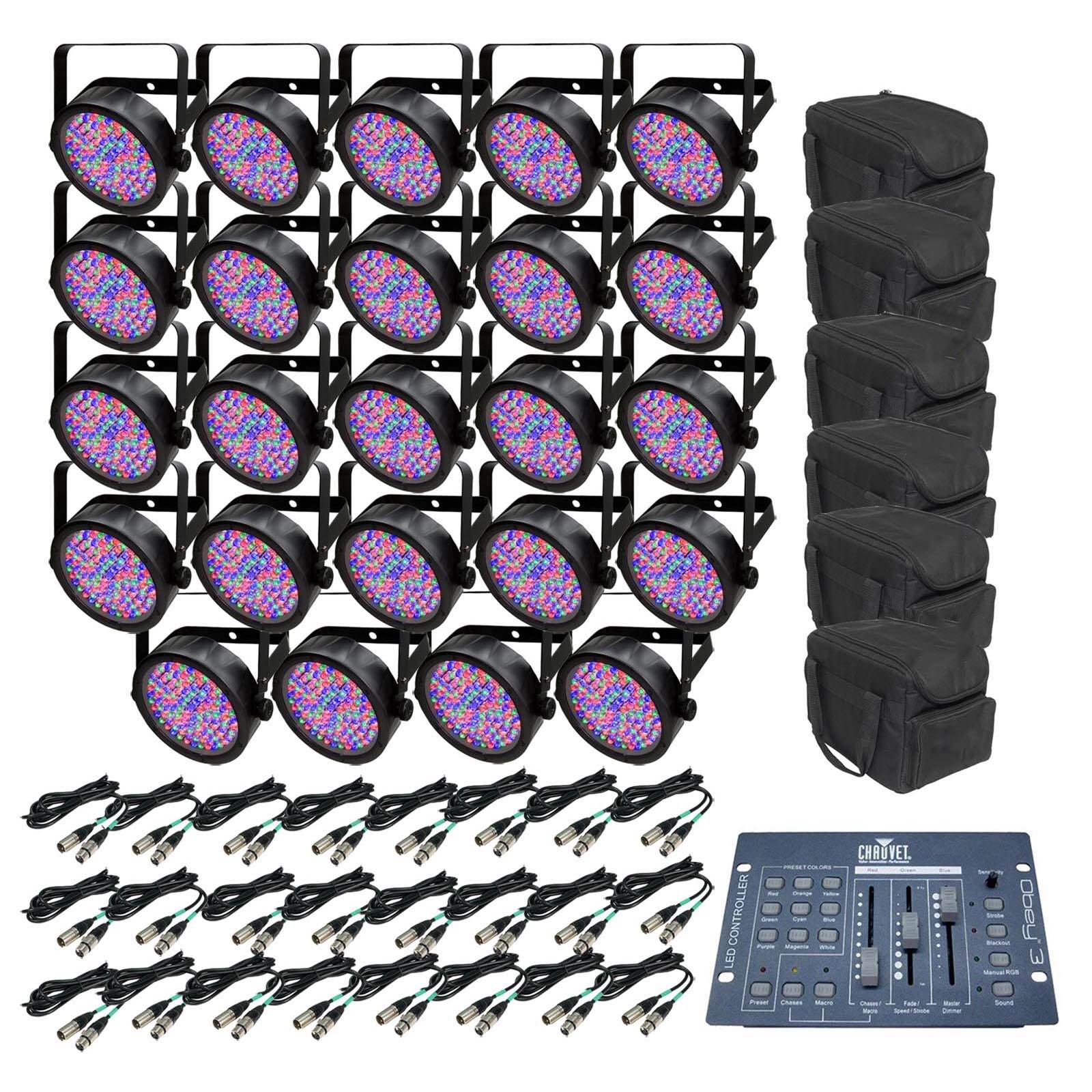 Chauvet SlimPar 56 LED Par 24 Can Lights + Obey3 DMX Controller + 6 Light Cases