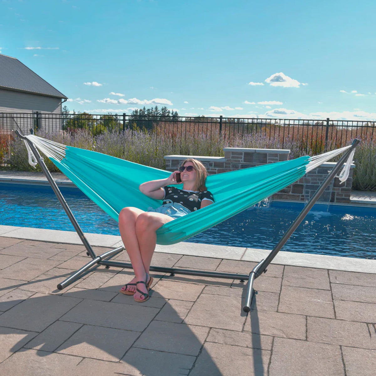 Vivere Double Sunbrella Hammock with Steel Stand and Carry Bag, 9 Foot(Open Box)