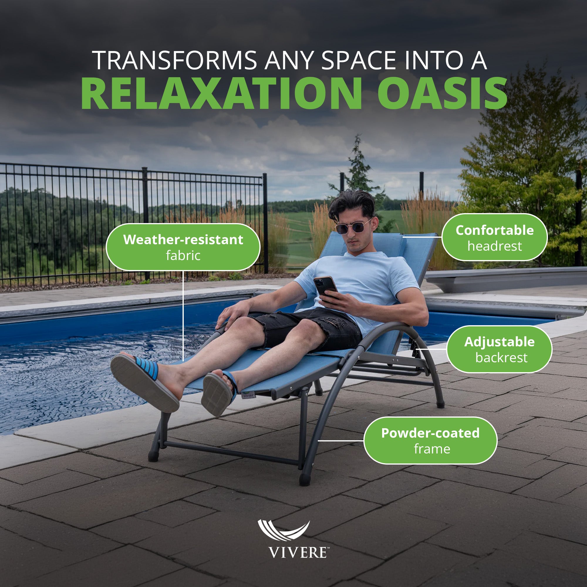 Vivere Aluminum Reclining Dockside Sun Lounger for Patio & Pool, Cape Cod - VMInnovations