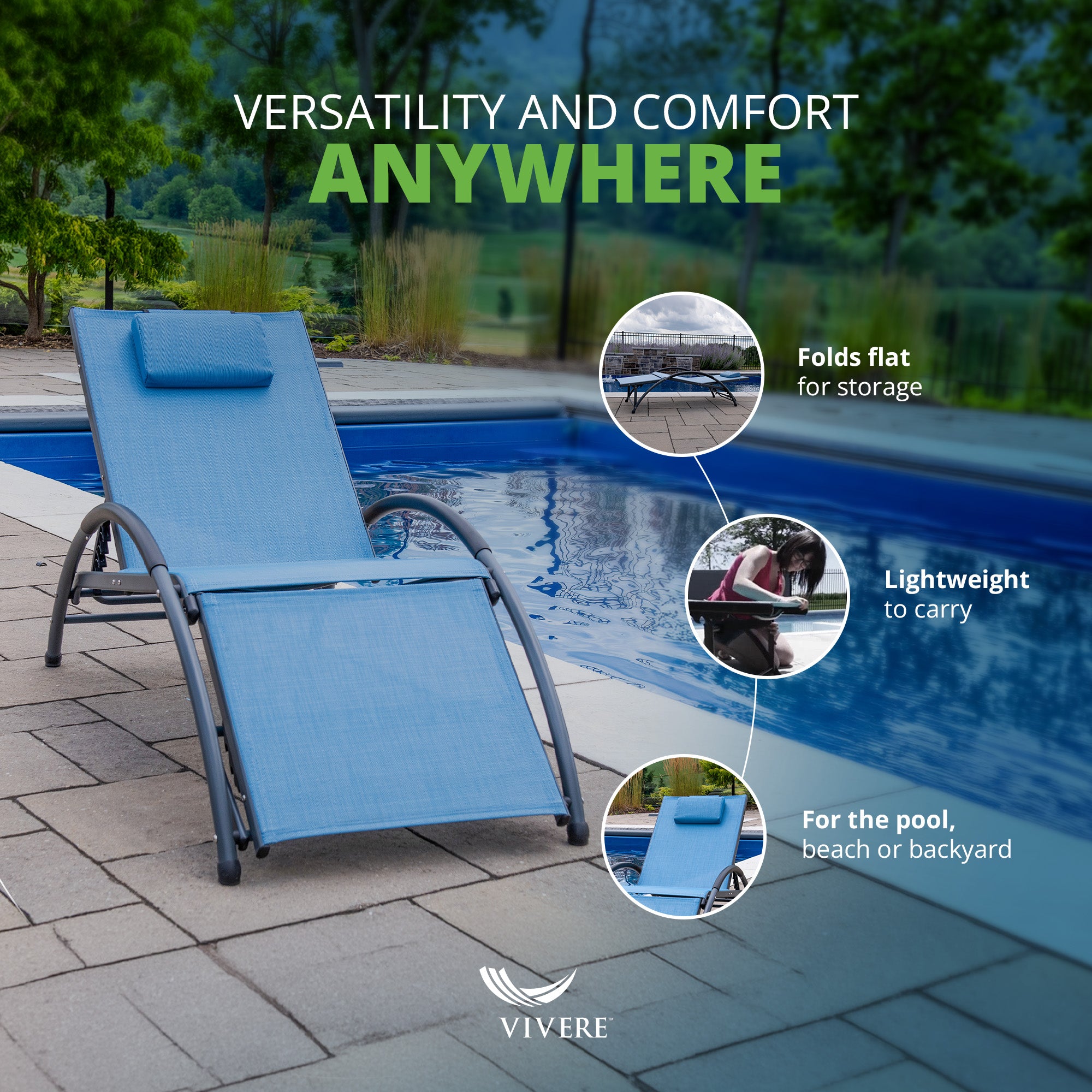 Vivere Aluminum Reclining Dockside Sun Lounger for Patio & Pool, Cape Cod - VMInnovations