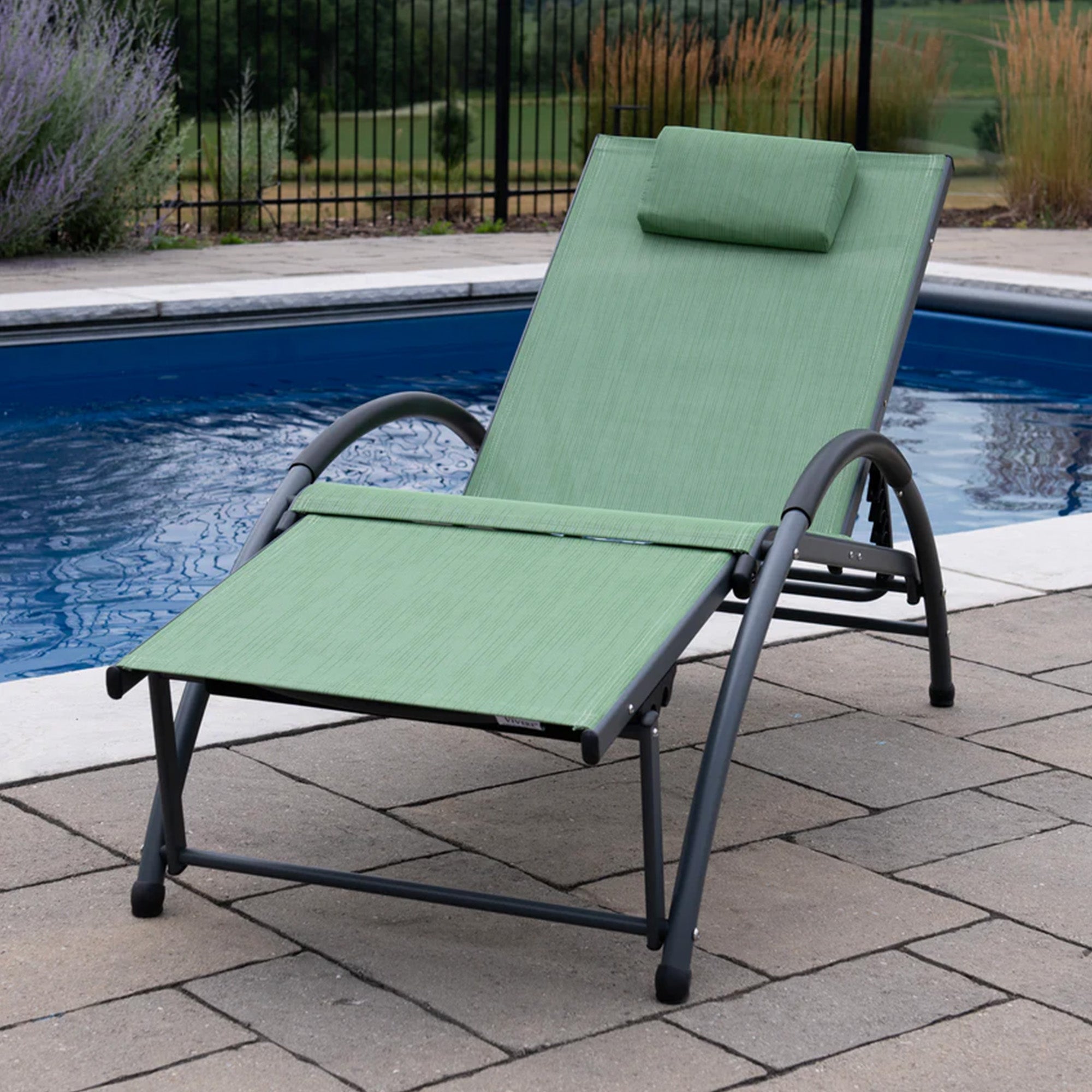 Vivere Aluminum Reclining Dockside Sun Lounger for Patio & Pool, Olive Green - VMInnovations