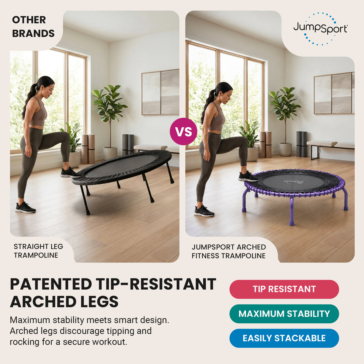 JumpSport 44" PRO Fitness Trampoline, Model 550 Exercise Rebounder, Purple