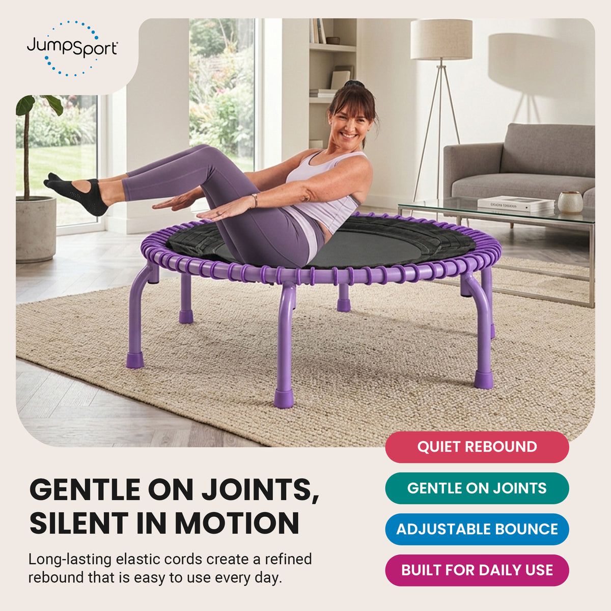 JumpSport 44" PRO Fitness Trampoline, Model 550 Exercise Rebounder, Purple