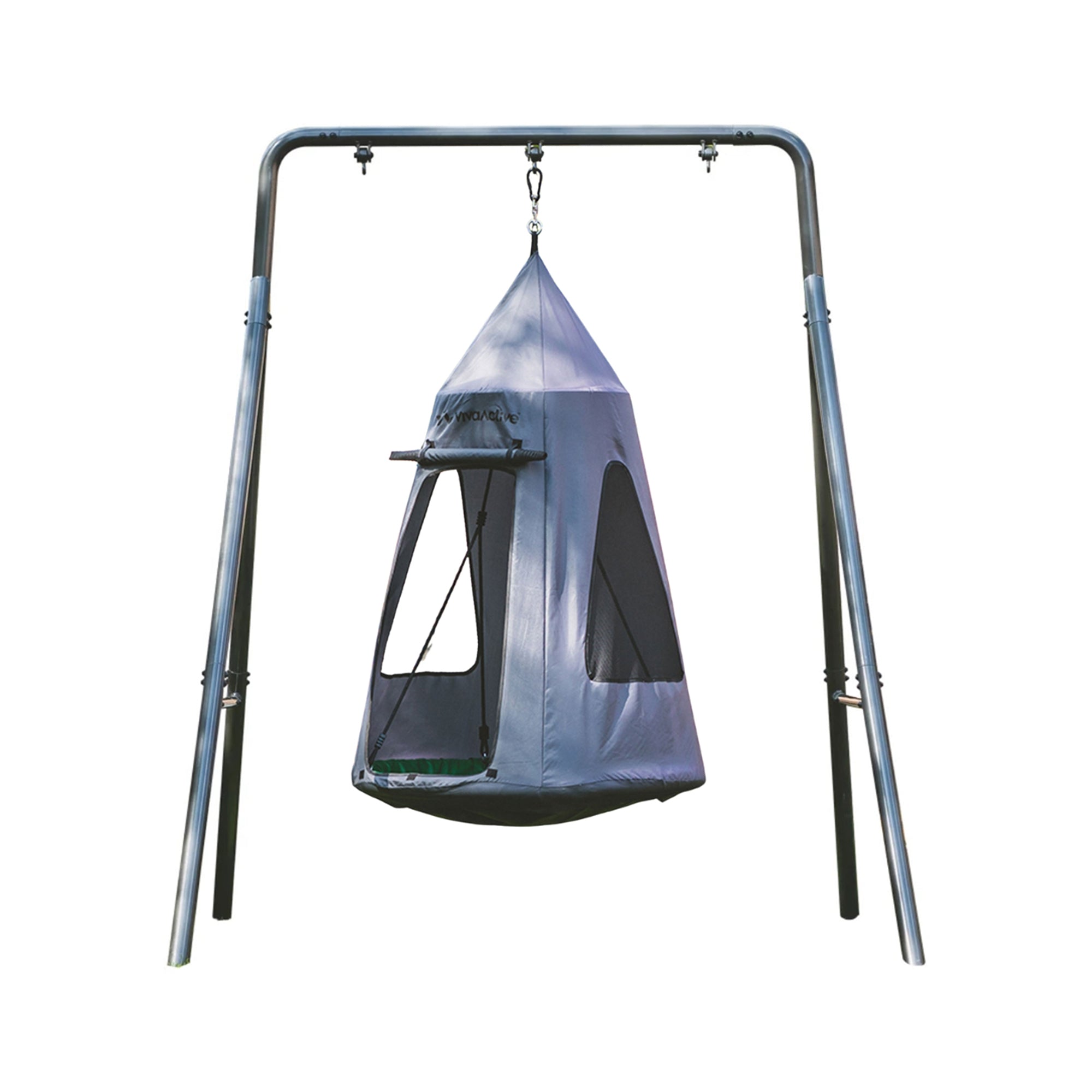 gobaplay Single Swing Set Frame with FlyMax 40" Round Saucer and Hanging Tent
