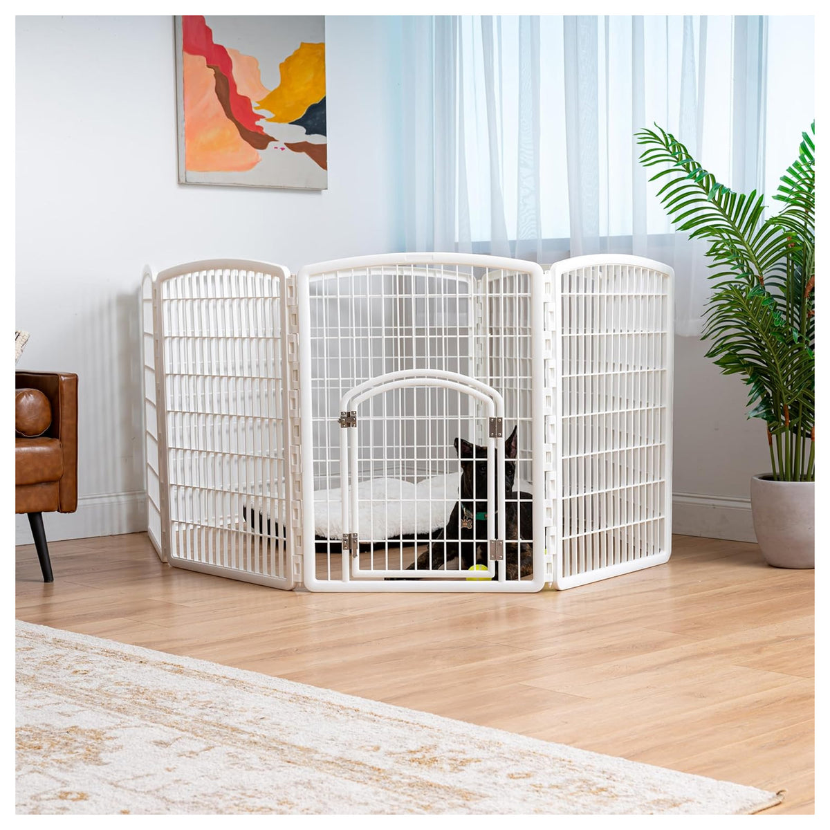 IRIS USA 34" Exercise Pet Playpen, Large Plastic Gate W Door for Dogs (Open Box)
