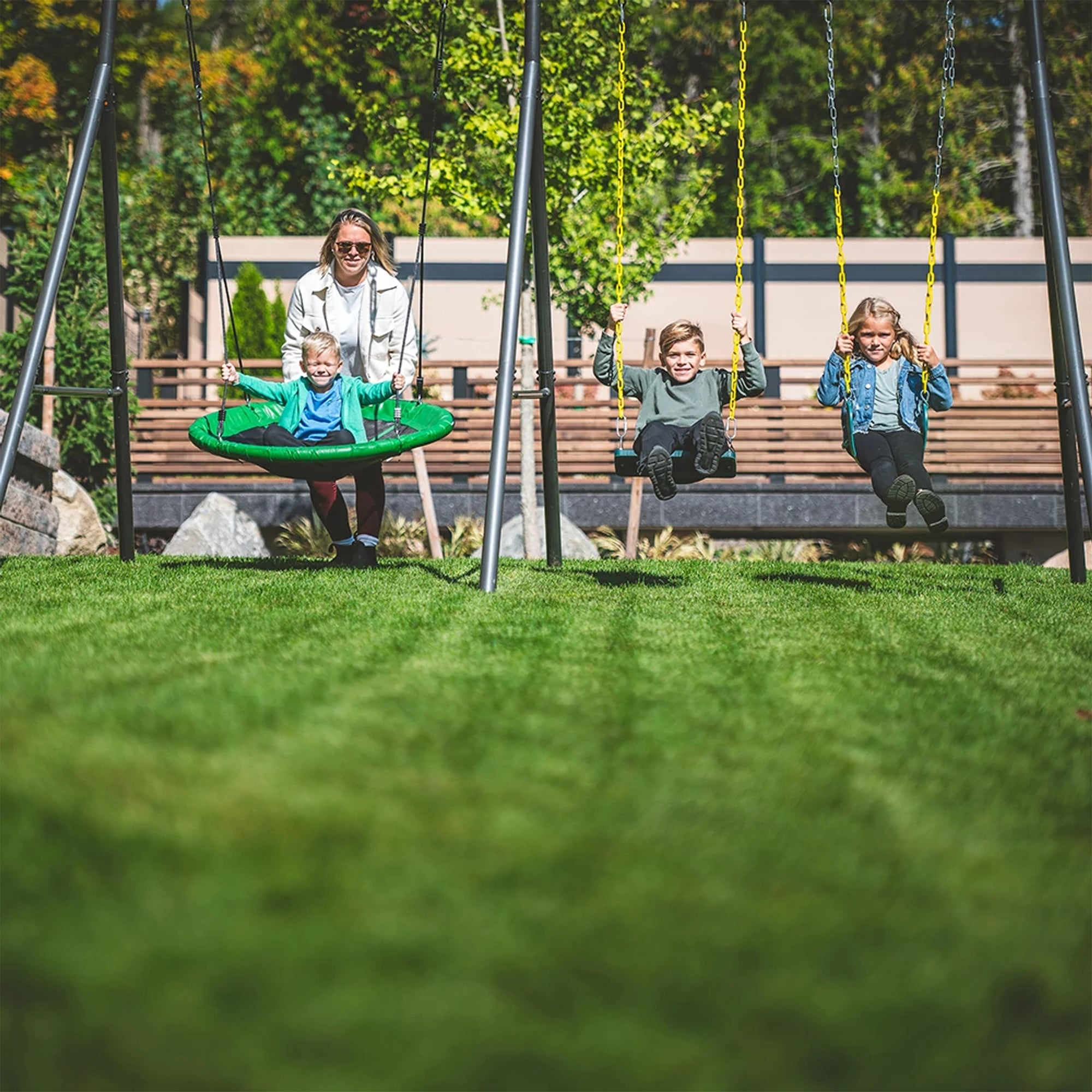gobaplay Single Swing Set with 6' Frame Extension, Swings, and 40" Round Saucer - VMInnovations