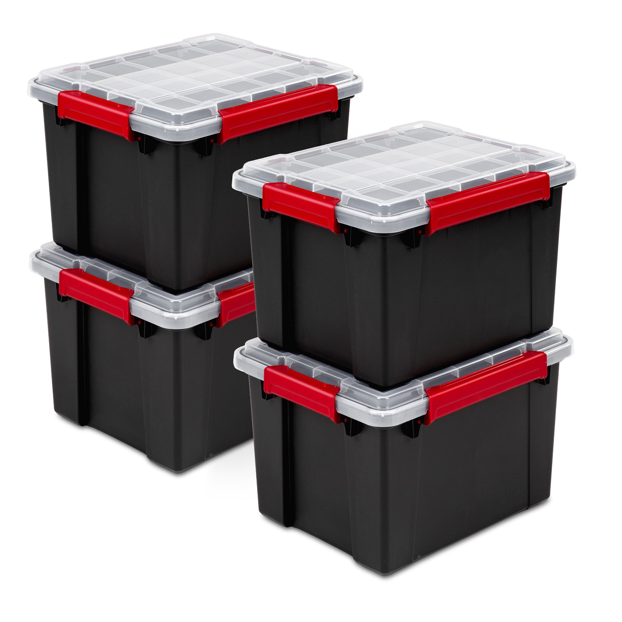Sterilite 8.5 Gal Gasket Box, Stackable Storage Container w/ Lid, Black, 4 Pack - VMInnovations