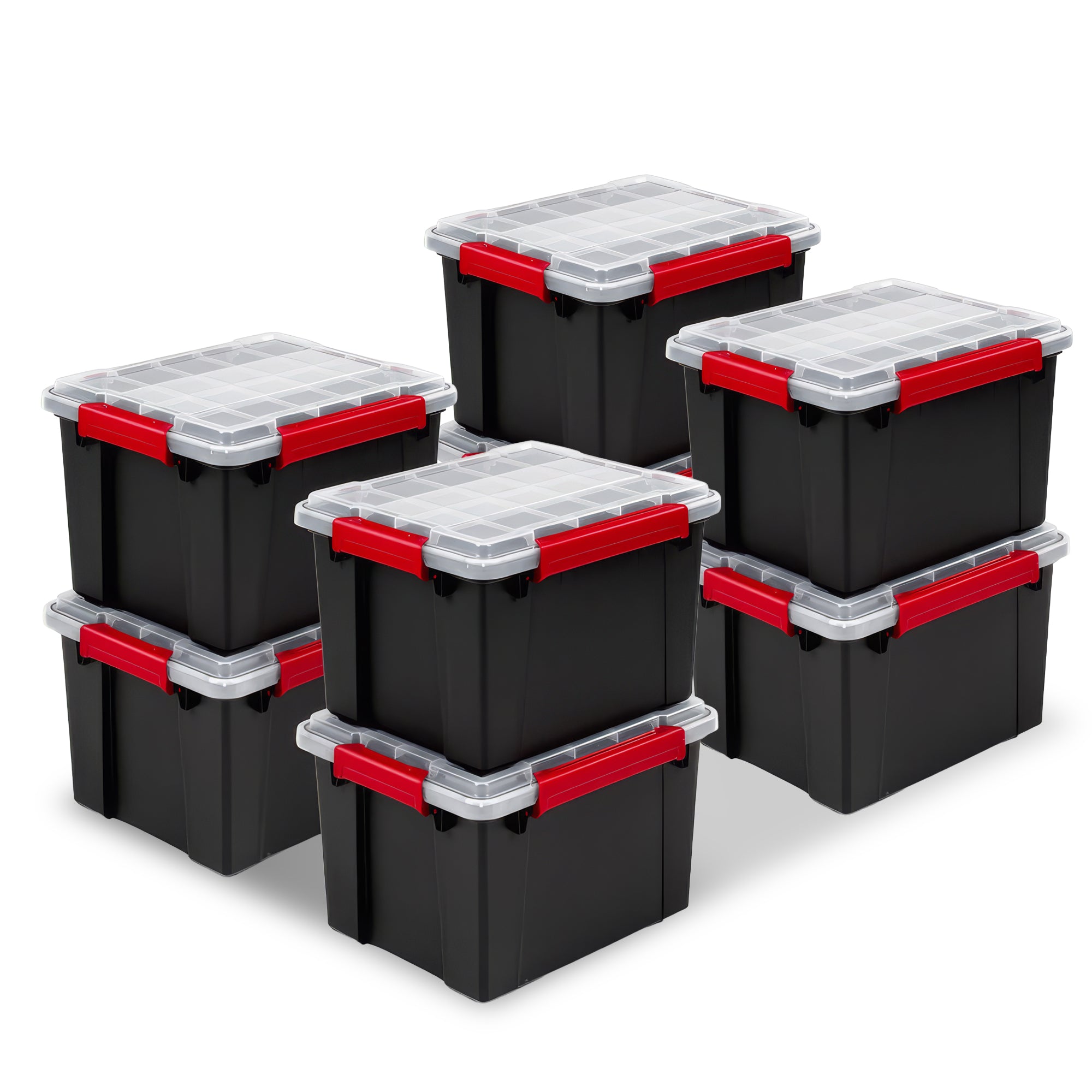 Sterilite 8.5 Gal Gasket Box, Stackable Storage Container w/ Lid, Black, 8 Pack