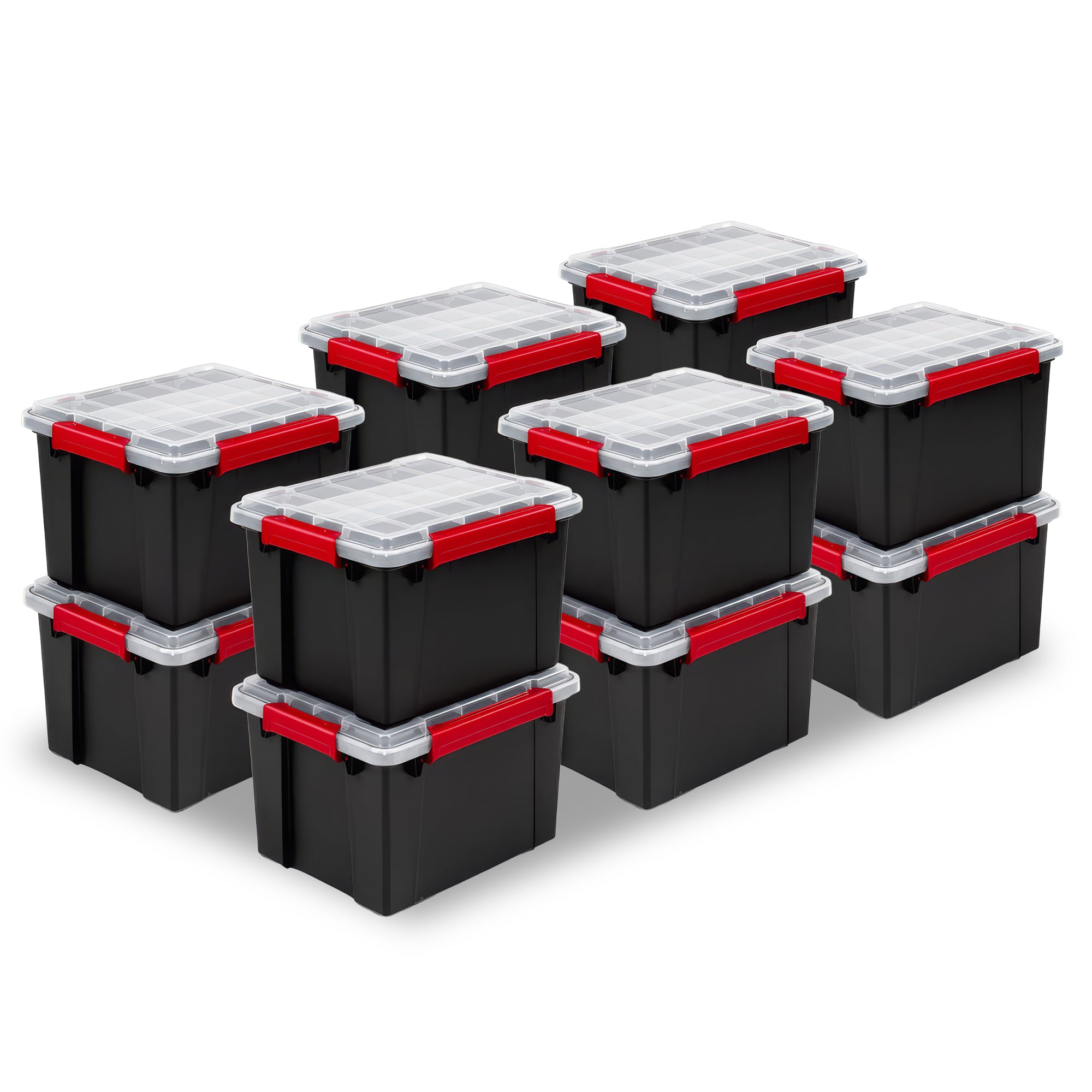 Sterilite 8.5 Gal Gasket Box, Stackable Storage Container w/ Lid, Black, 12 Pack