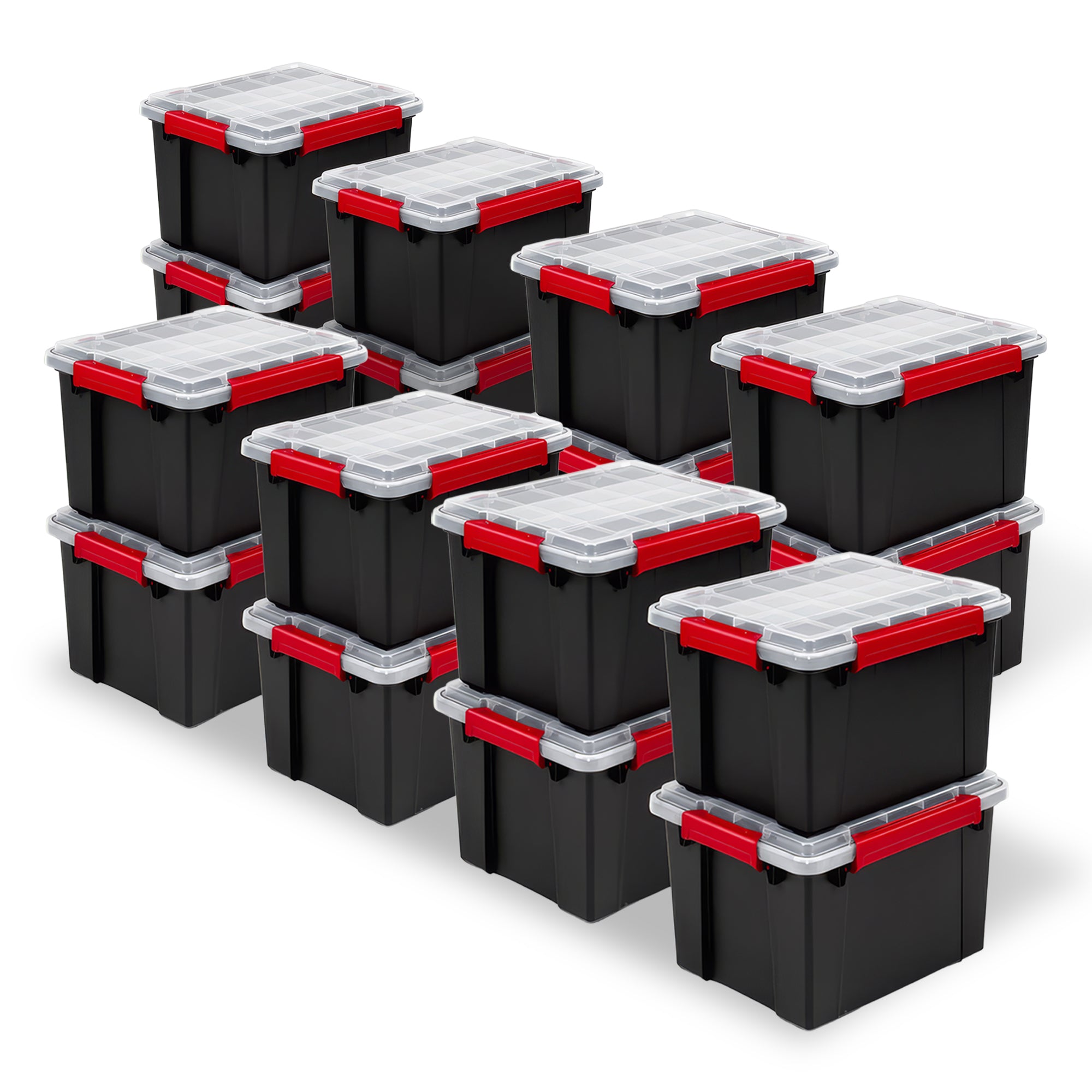 Sterilite 8.5 Gal Gasket Box, Stackable Storage Container w/ Lid, Black, 16 Pack