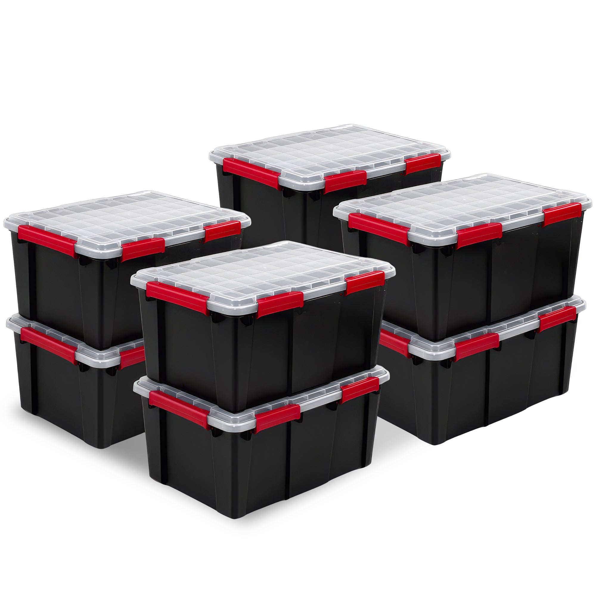 Sterilite 20 Gal Gasket Box, Stackable Storage Container with Lid, Black, 8 Pack - VMInnovations