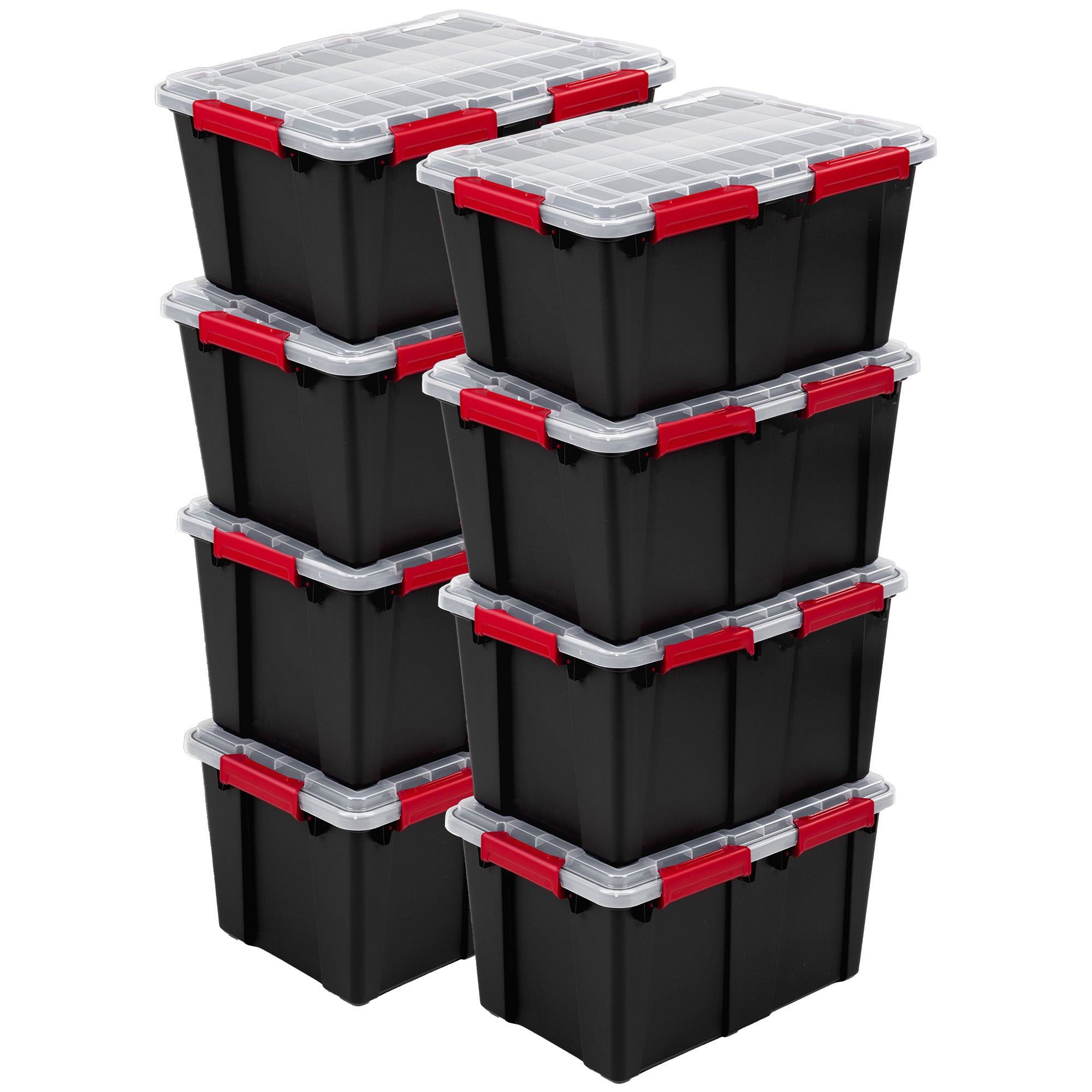Sterilite 13.5 Gal Gasket Box, Stackable Storage Container w/ Lid, Black, 8 Pack