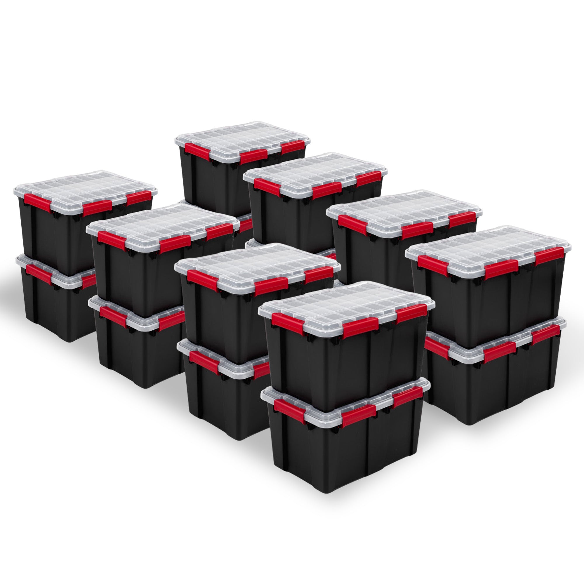 Sterilite 13.5 Gal Gasket Box Stackable Storage Container w/ Lid, Black, 16 Pack