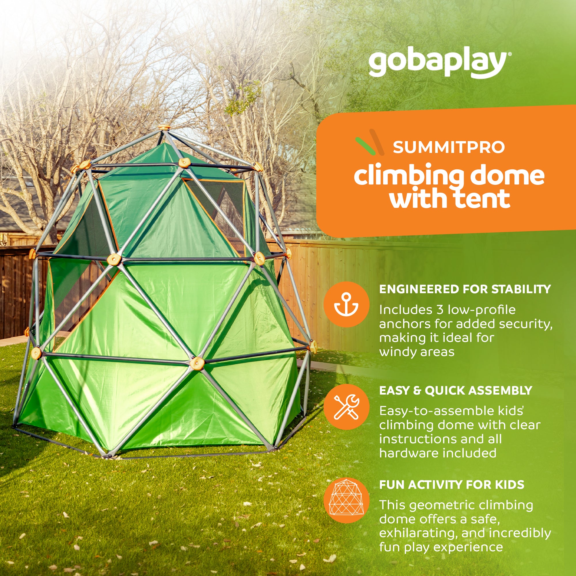 gobaplay SummitPro Climbing Dome, Outdoor Kid Climber with Tent, 600 lb Capacity - VMInnovations