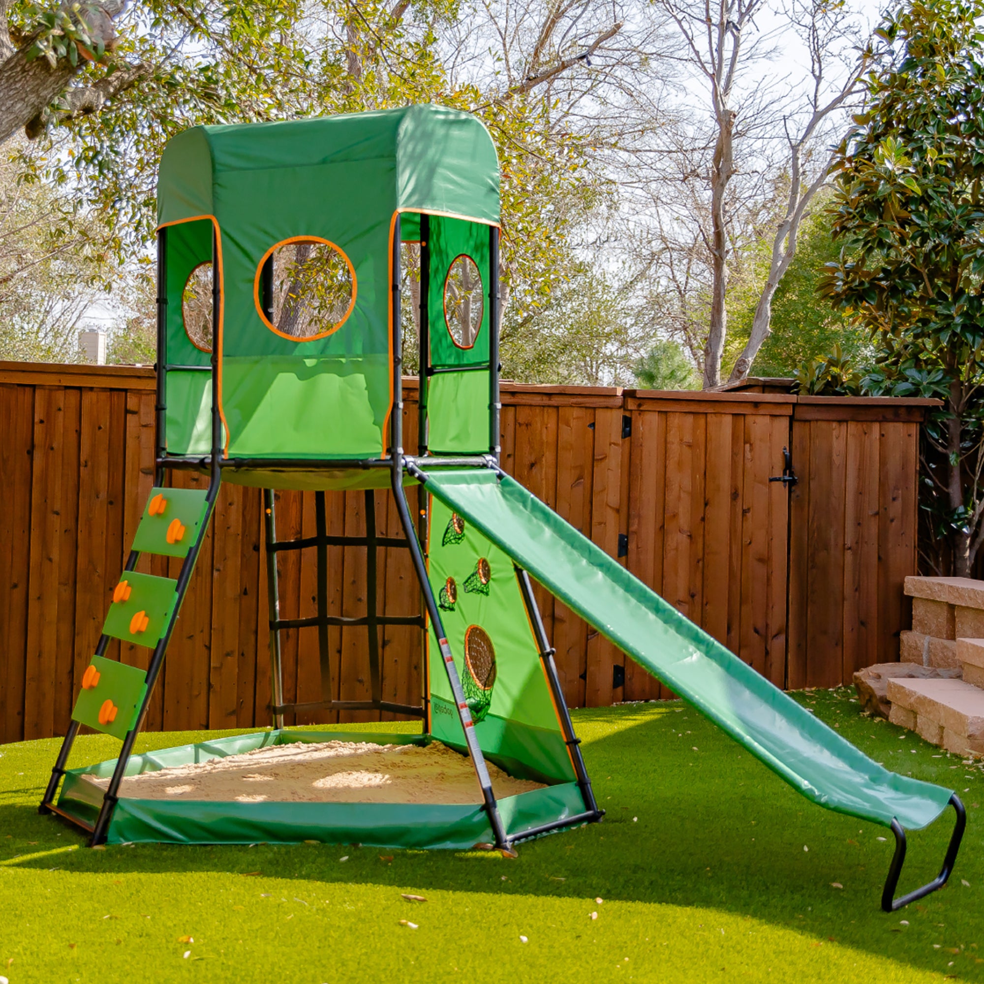 gobaplay SummitPro Climbing Tower, Outdoor Playset with Slide for Kids 6+, Green - VMInnovations