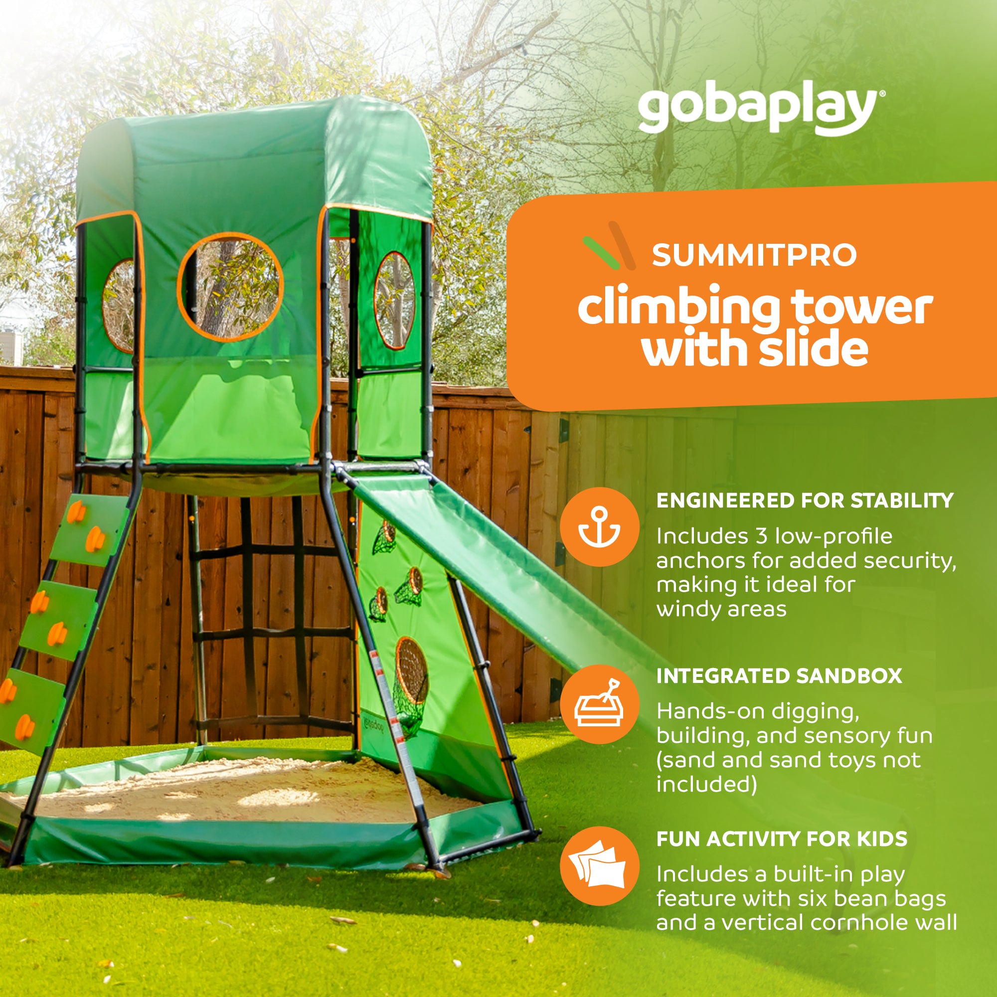 gobaplay SummitPro Climbing Tower, Outdoor Playset with Slide for Kids 6+, Green - VMInnovations