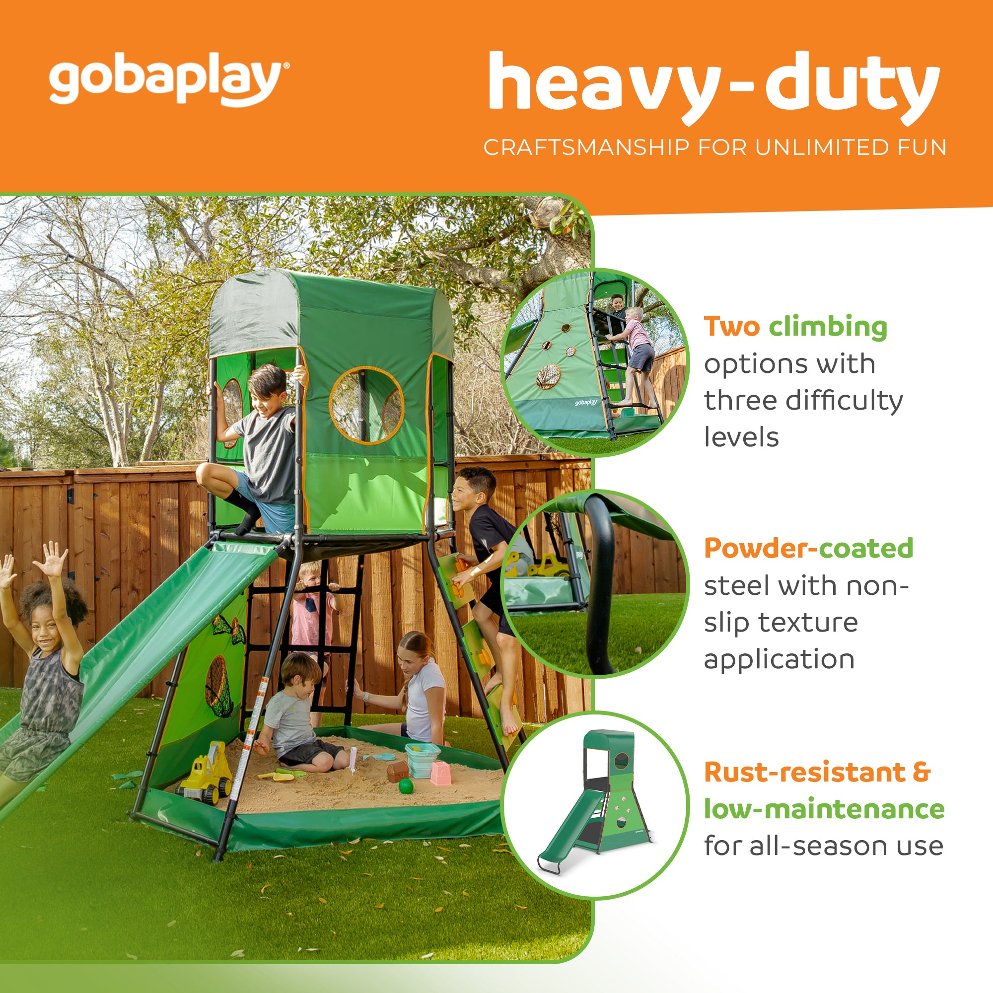 gobaplay SummitPro Climbing Tower, Outdoor Playset with Slide for Kids 6+, Green - VMInnovations