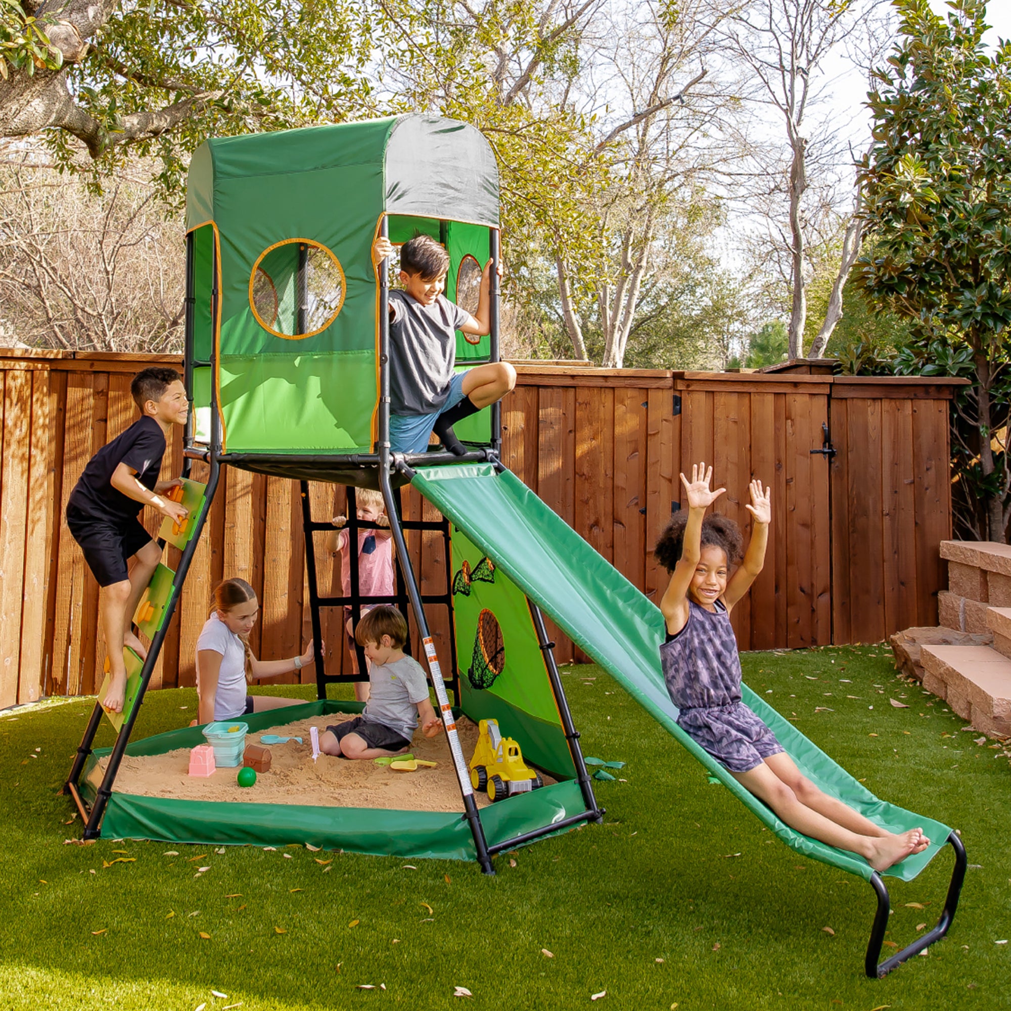 gobaplay SummitPro Climbing Tower, Outdoor Playset with Slide for Kids 6+, Green - VMInnovations