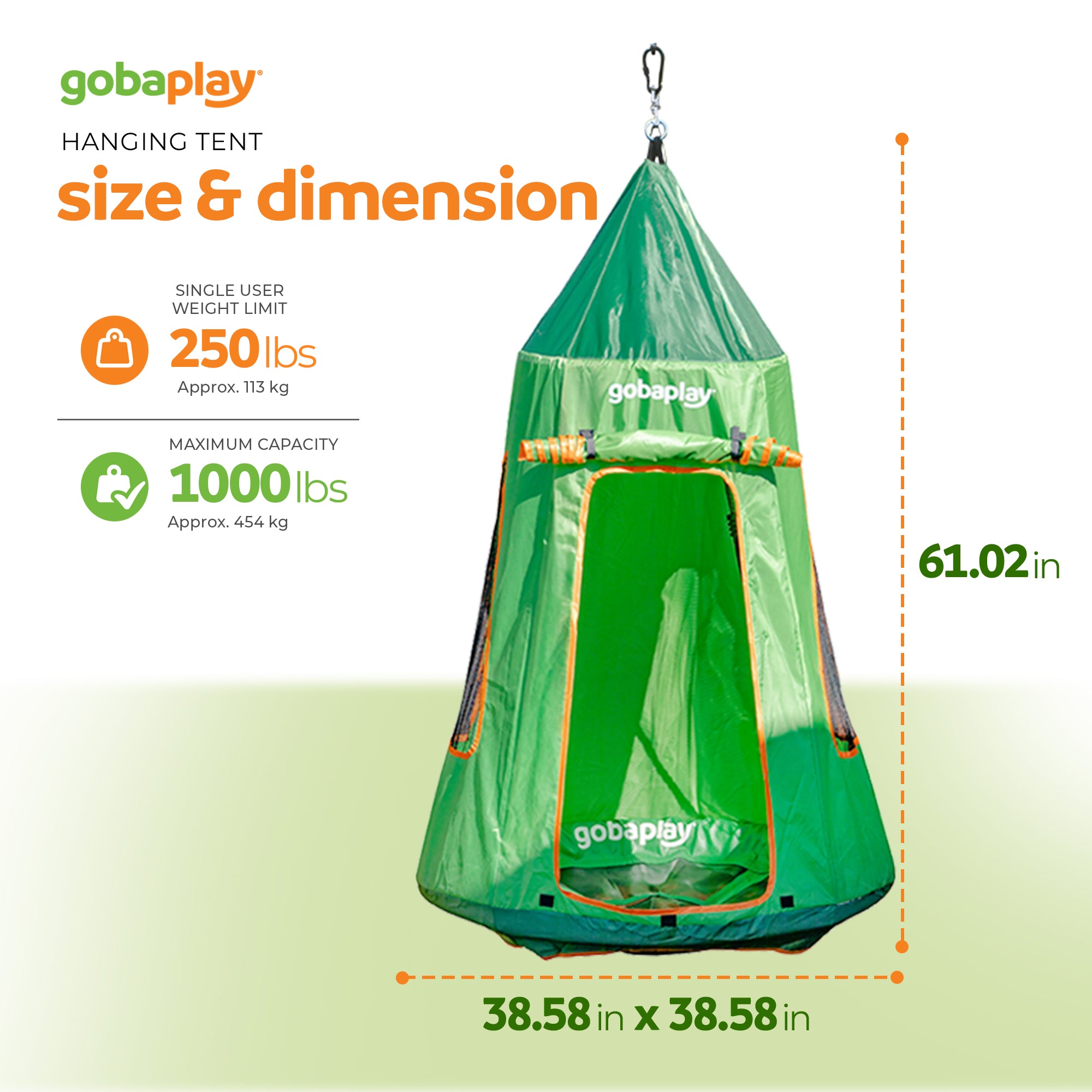 gobaplay FlyMax Saucer Tree Swing with Tent, 39" Round Platform for Kids, Green - VMInnovations