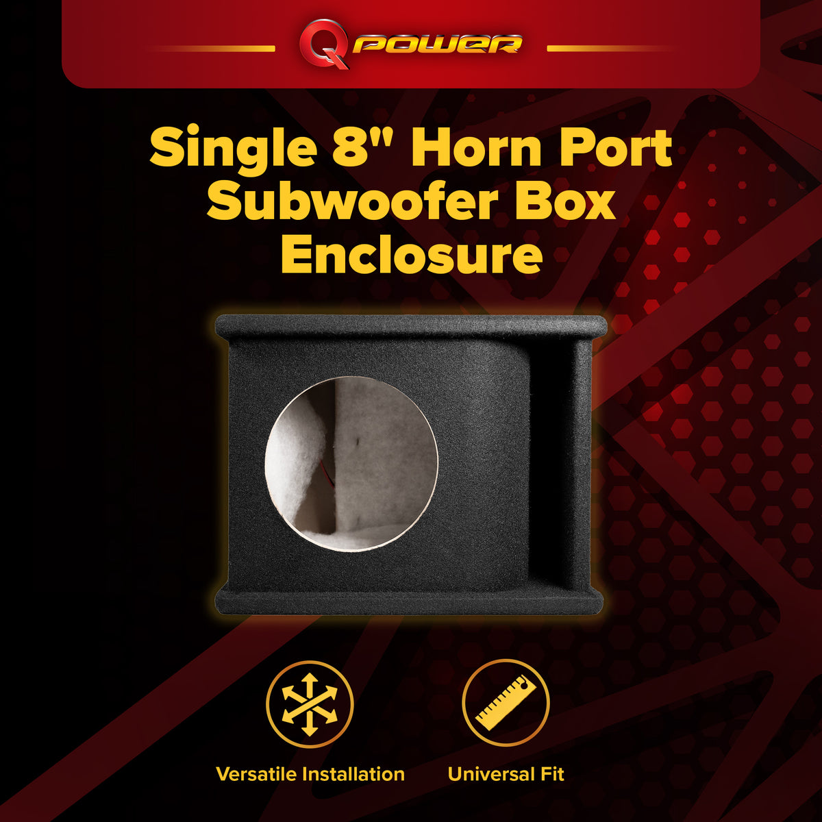 QPower 8 Inch Single Horn Ported Subwoofer Box Enclosure, 5/8" MDF, Black Carpet (Open Box)