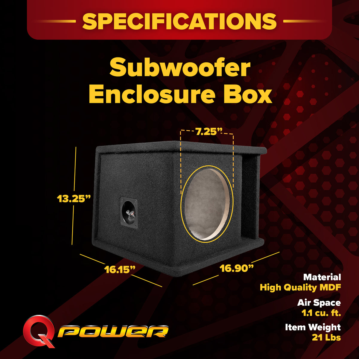 QPower 8 Inch Single Horn Ported Subwoofer Box Enclosure, 5/8" MDF, Black Carpet (Open Box)
