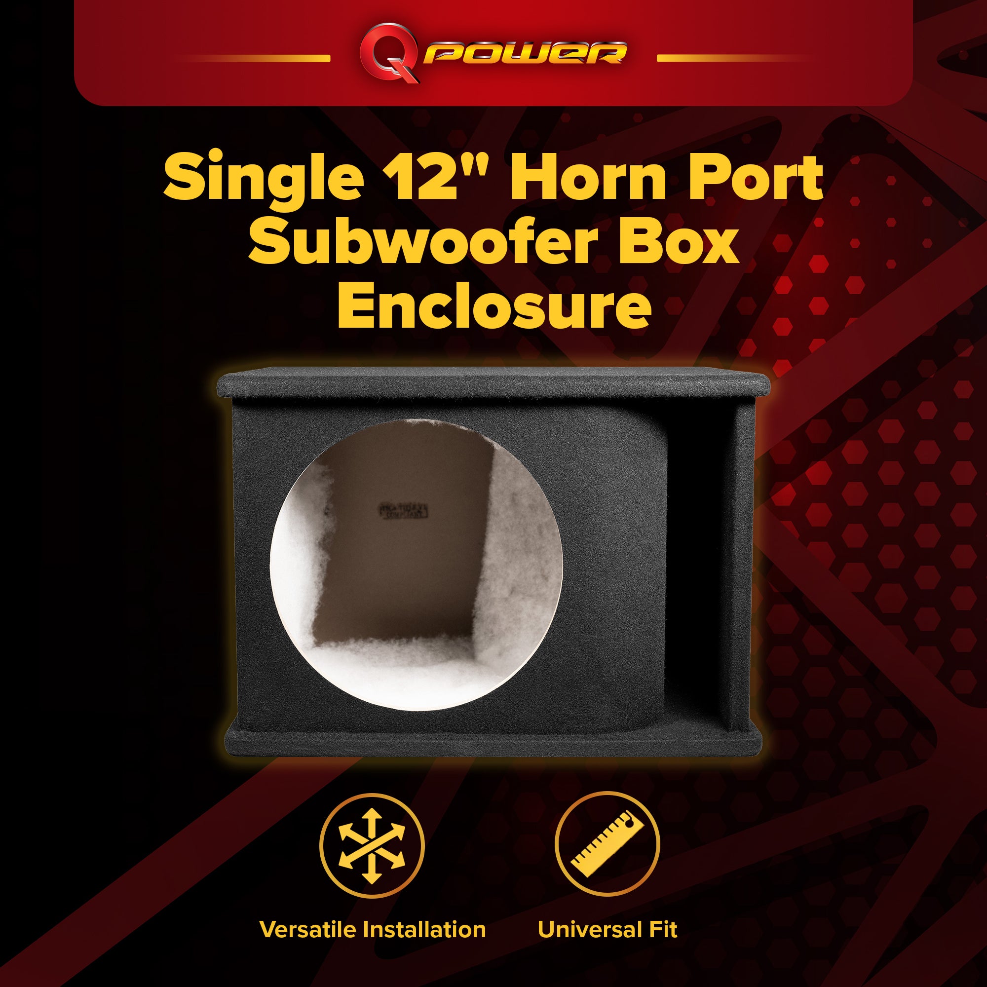 QPower 12" Single Horn Ported Subwoofer Box Enclosure, 5/8" MDF, (Open Box)