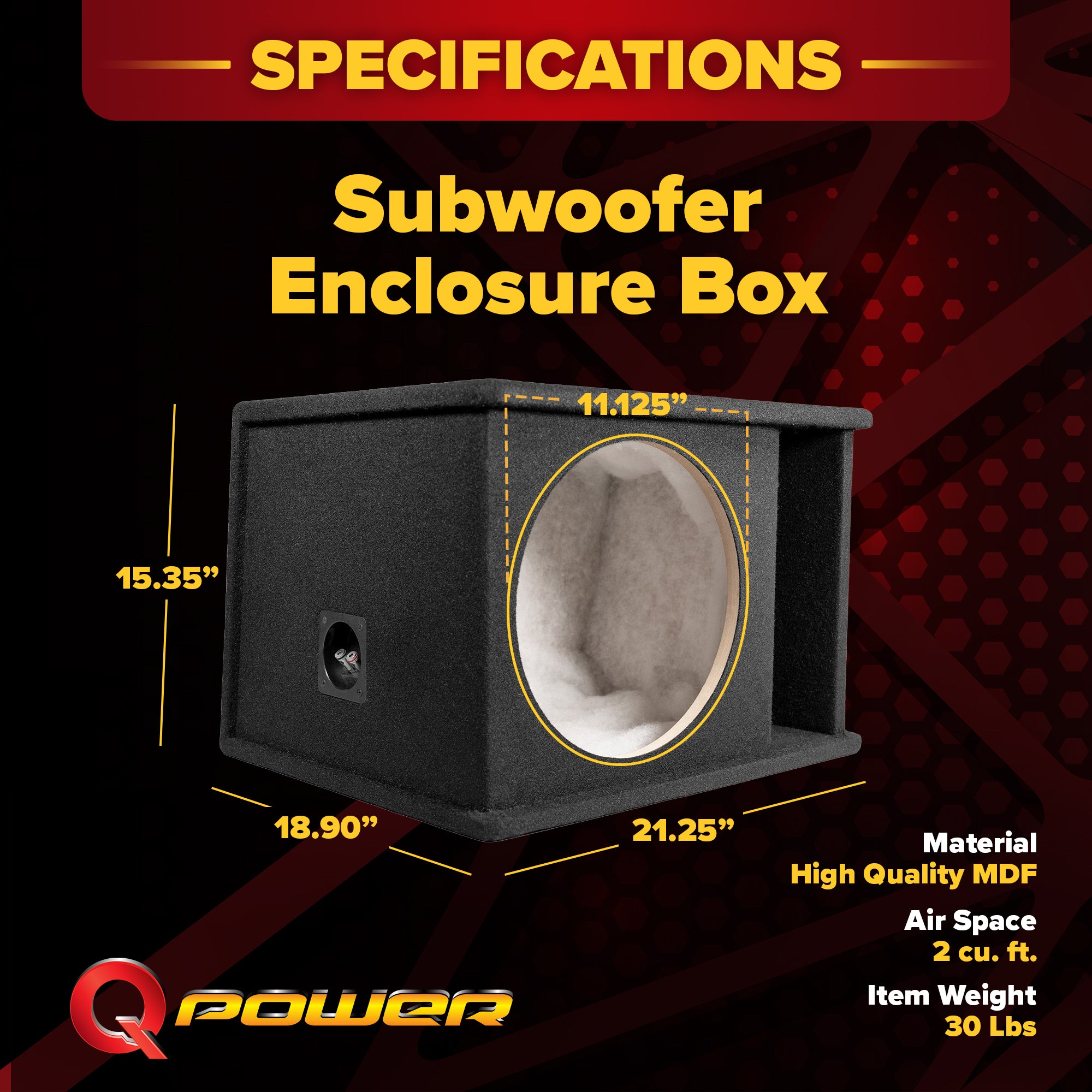 QPower 12" Single Horn Ported Subwoofer Box Enclosure, 5/8" MDF, (Open Box)