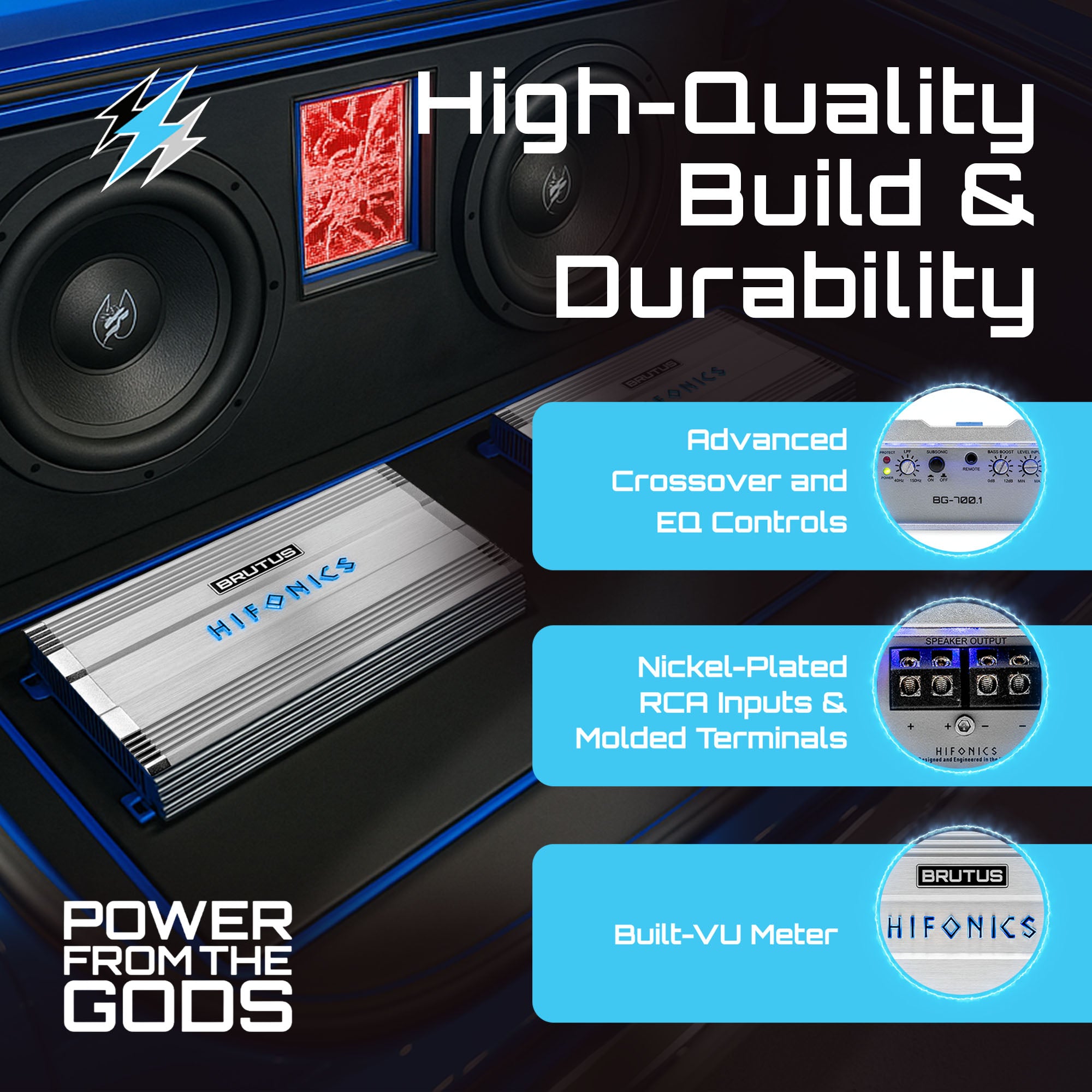 Hifonics Brutus BG 700 Watt Class D Monoblock Amplifier with Built-In UV Meter - VMInnovations