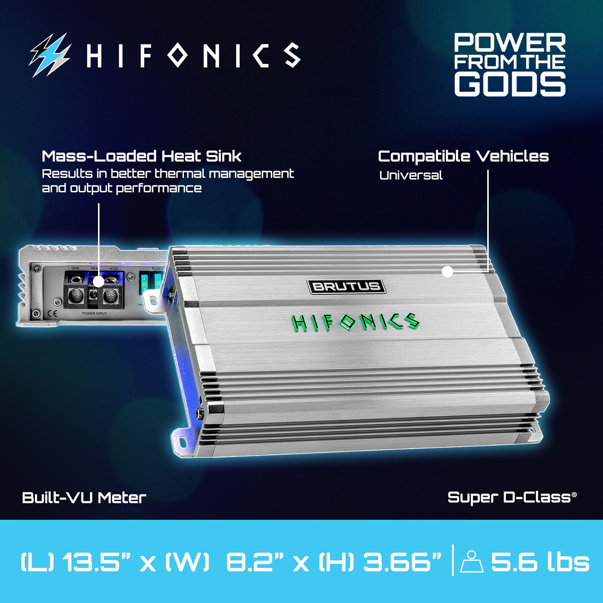 Hifonics Brutus BG 1000 Watt Class D Monoblock Amplifier with Built-In UV Meter - VMInnovations