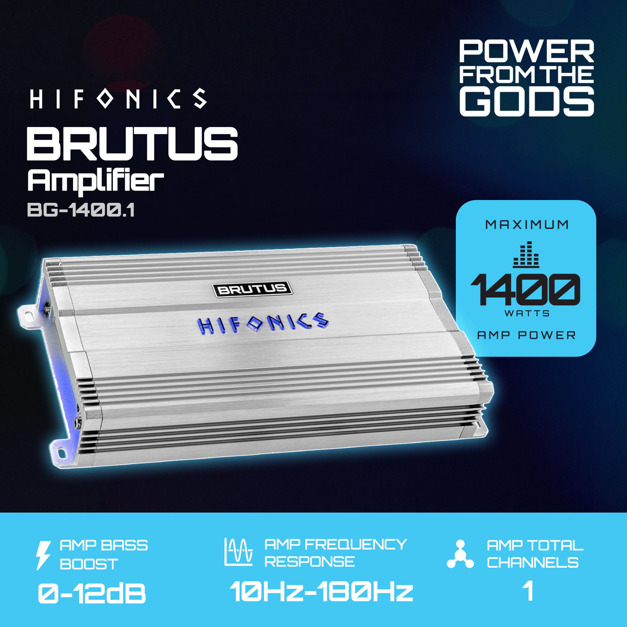Hifonics Brutus BG 1400 Watt Class D Monoblock Amplifier with Built-In UV Meter - VMInnovations
