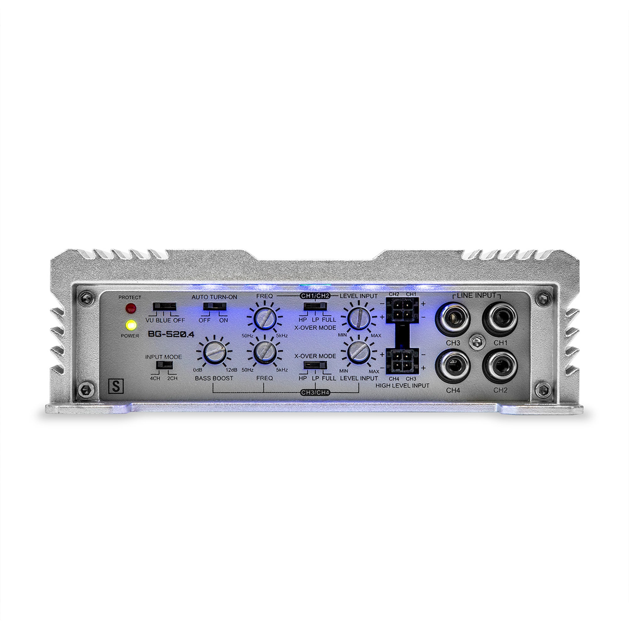 Hifonics Brutus BG 520 Watt 4 Channel Amplifier with Built-In UV Meter, Silver - VMInnovations