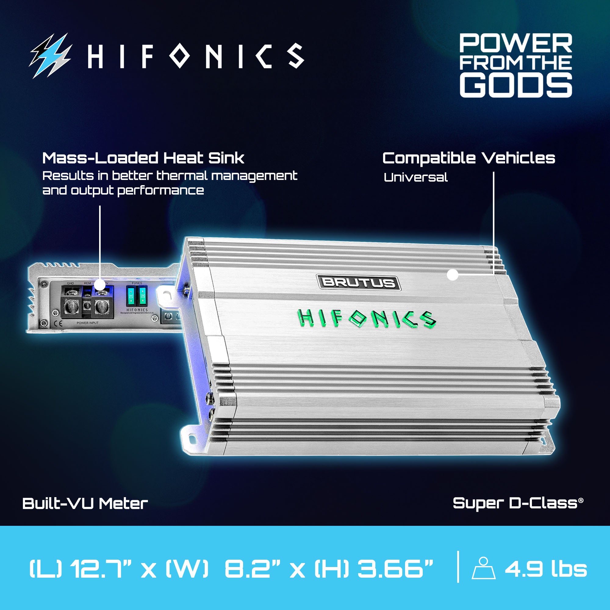 Hifonics Brutus BG 520 Watt 4 Channel Amplifier with Built-In UV Meter, Silver - VMInnovations