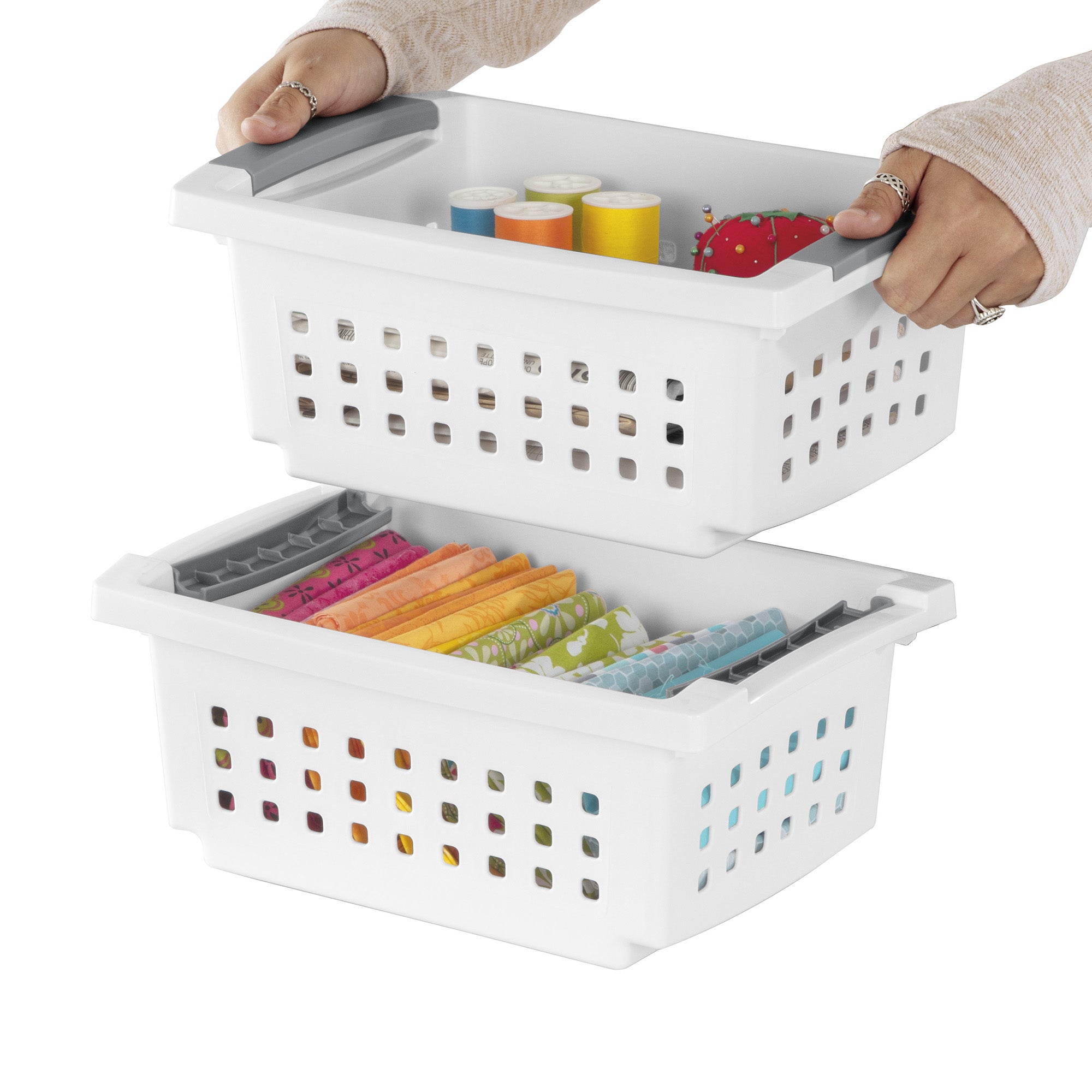 Sterilite Small Stacking Basket, Open Top Storage Bin w/ Handles, 16 Pack, White