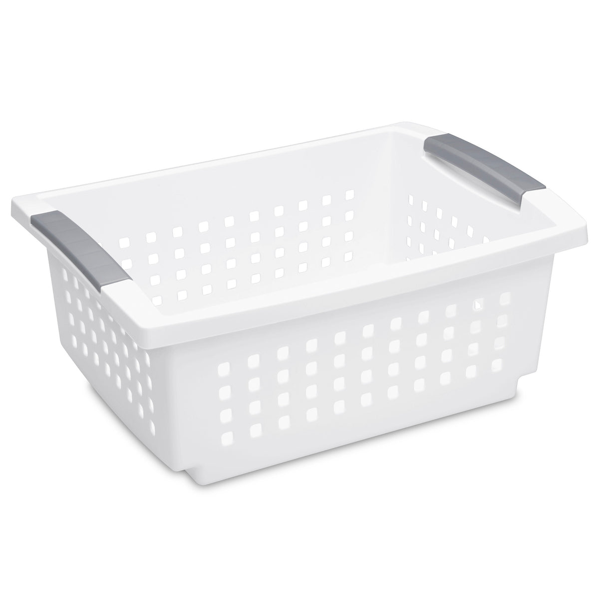 Sterilite Medium Stacking Basket, Open Top Storage Bin w/ Handles, 8 Pack, White