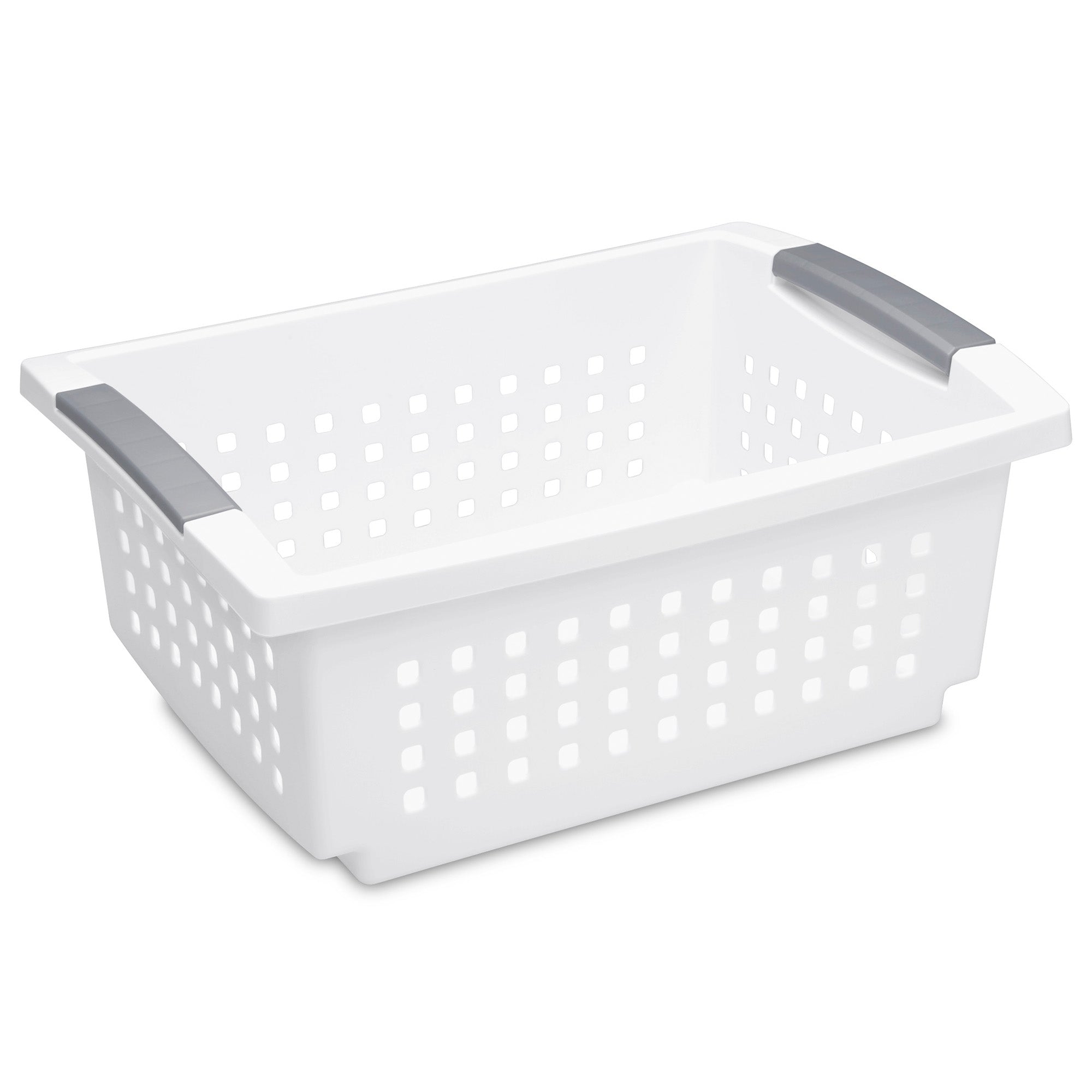 Sterilite Medium Stacking Basket, Open Top Storage Bin w/ Handles, 8 Pack, White