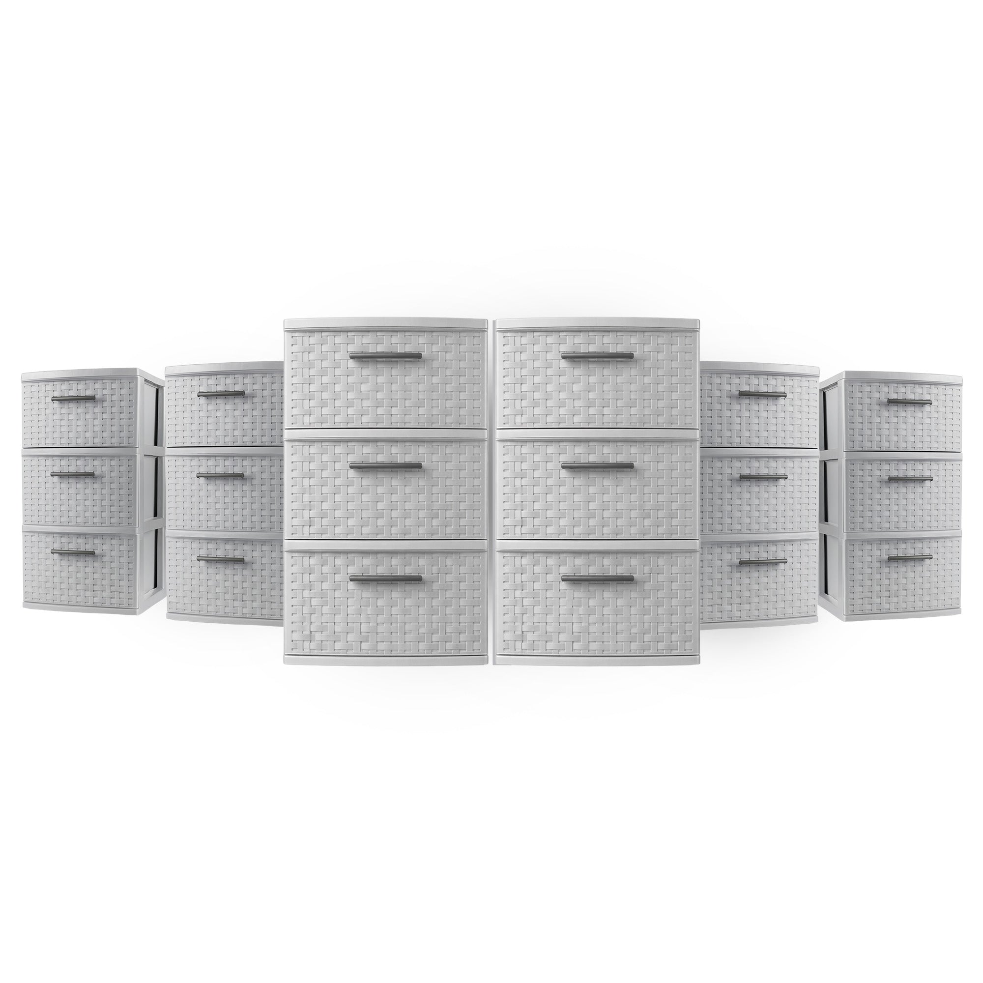 Sterilite 3 Drawer Storage Tower, Plastic Weave Medium Organizer, Cement, 6 Pack