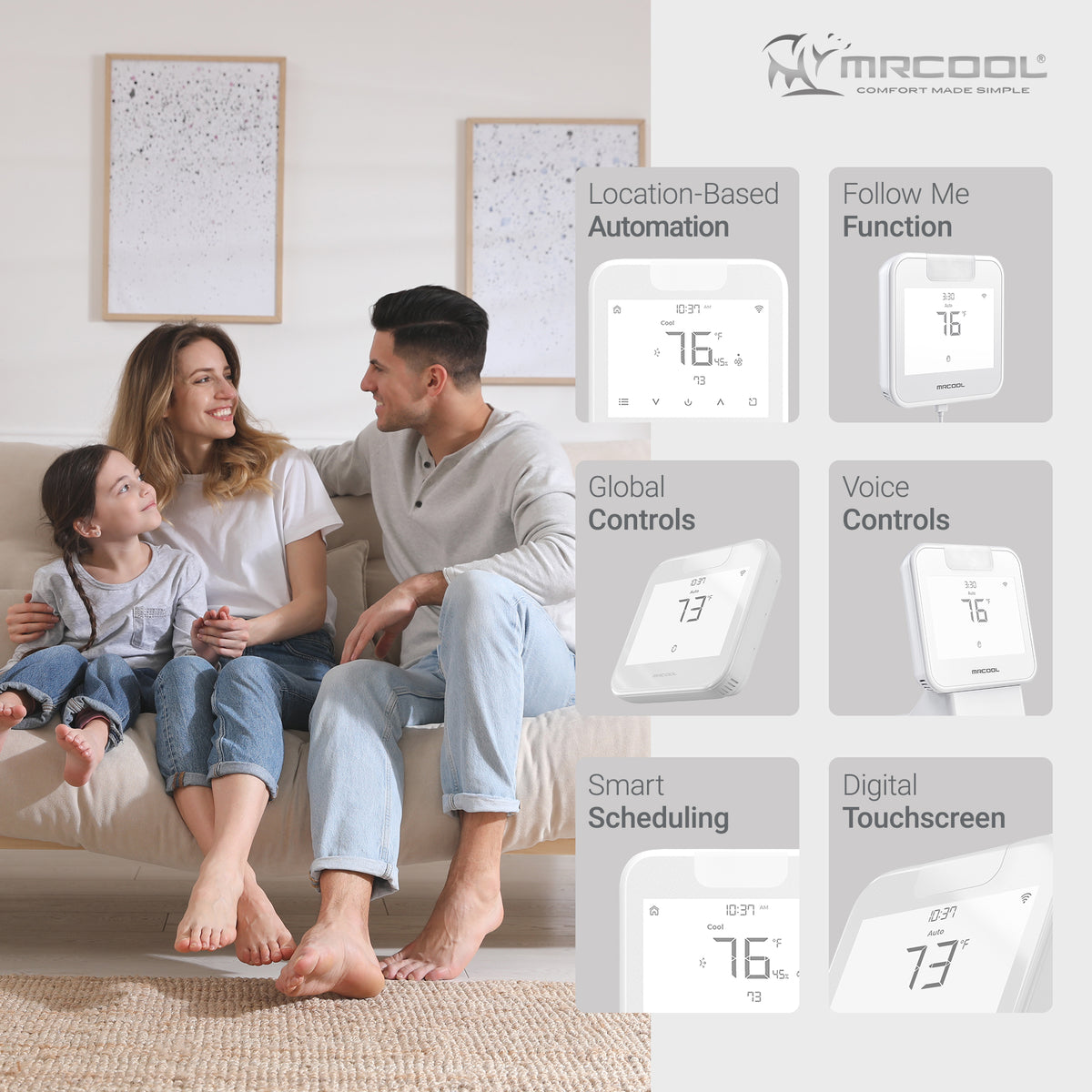 MRCOOL Smart WiFi Thermostat for Mini Split, Programmable Wall Control, White - VMInnovations