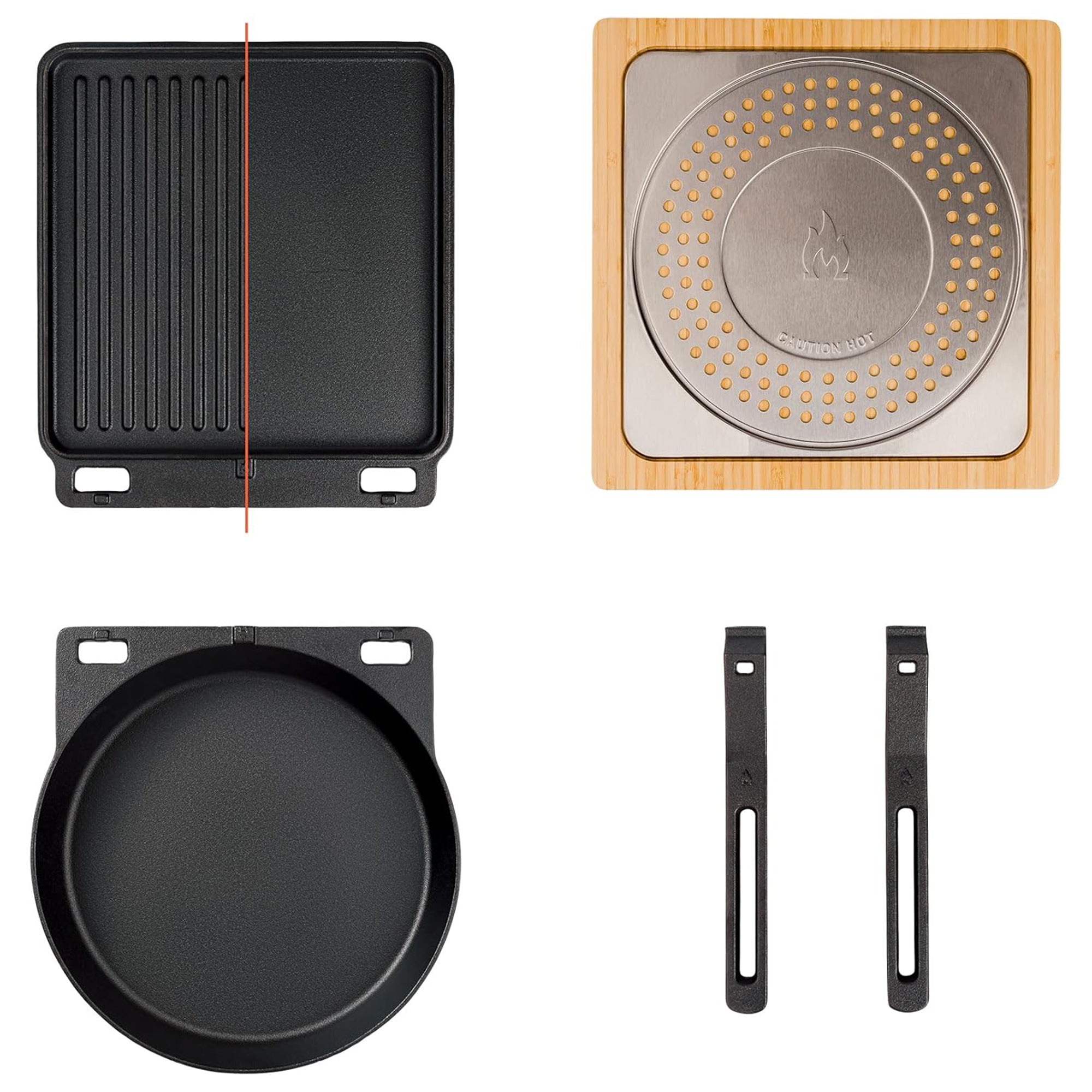 Solo Stove Pi Cast Iron Cookware Set, Skillet, Reversible Grill/Griddle, Handles