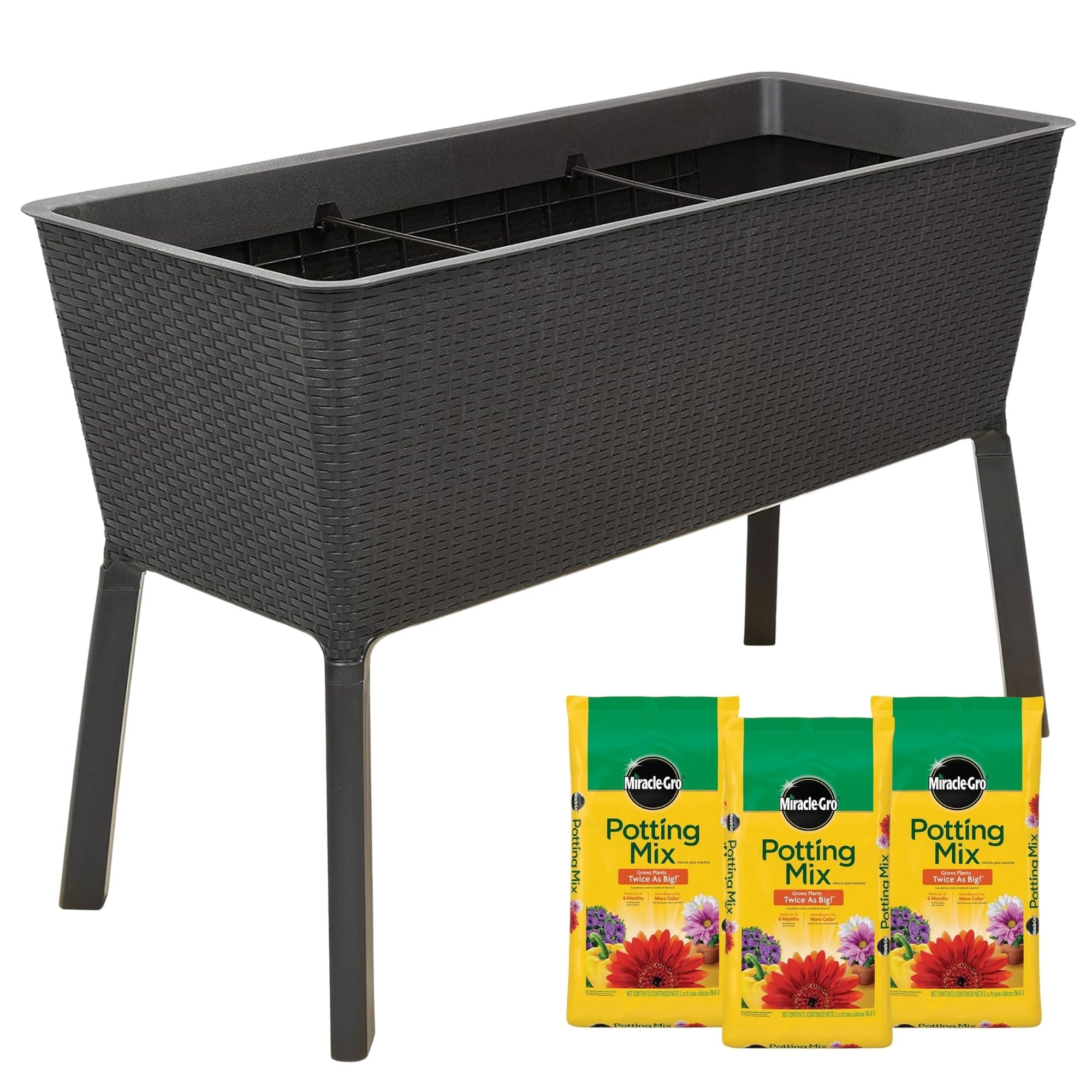 Polymer Outdoor Products Raised Garden Bed with 3 Pack Miracle-Gro Potting Mix