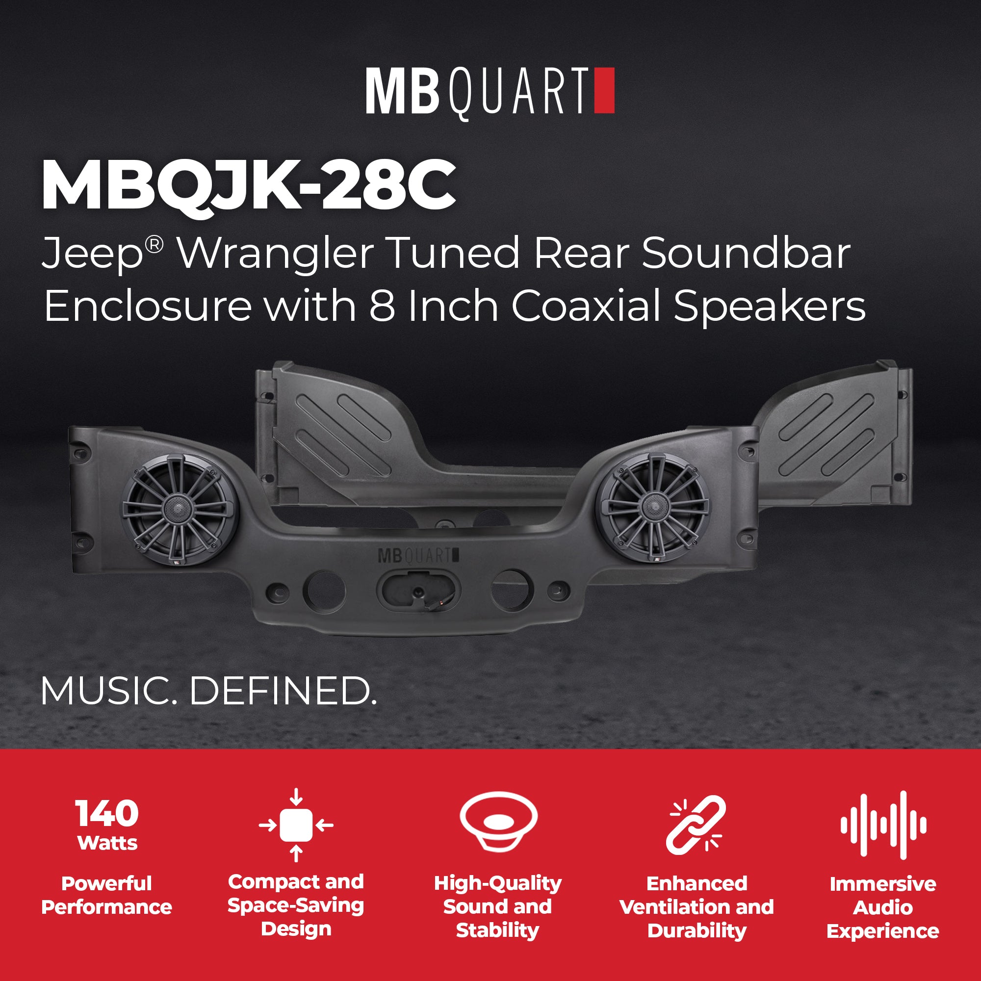 MB Quart Rear Overhead Soundbar For 07-18 Jeep Wrangler JK, Dual 8" Speakers - VMInnovations