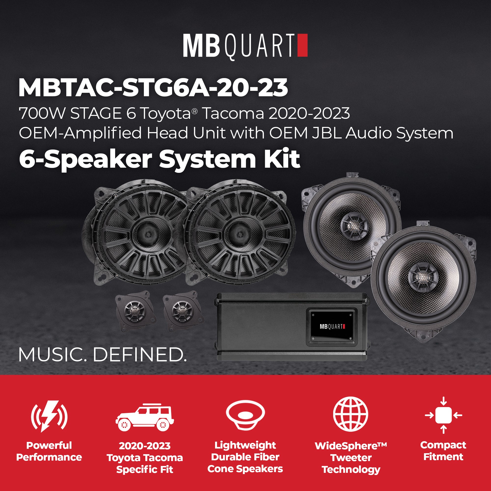 MB Quart 6 Speaker 700W Audio System Upgrade Kit for 2020-2023 Toyota Tacoma - VMInnovations