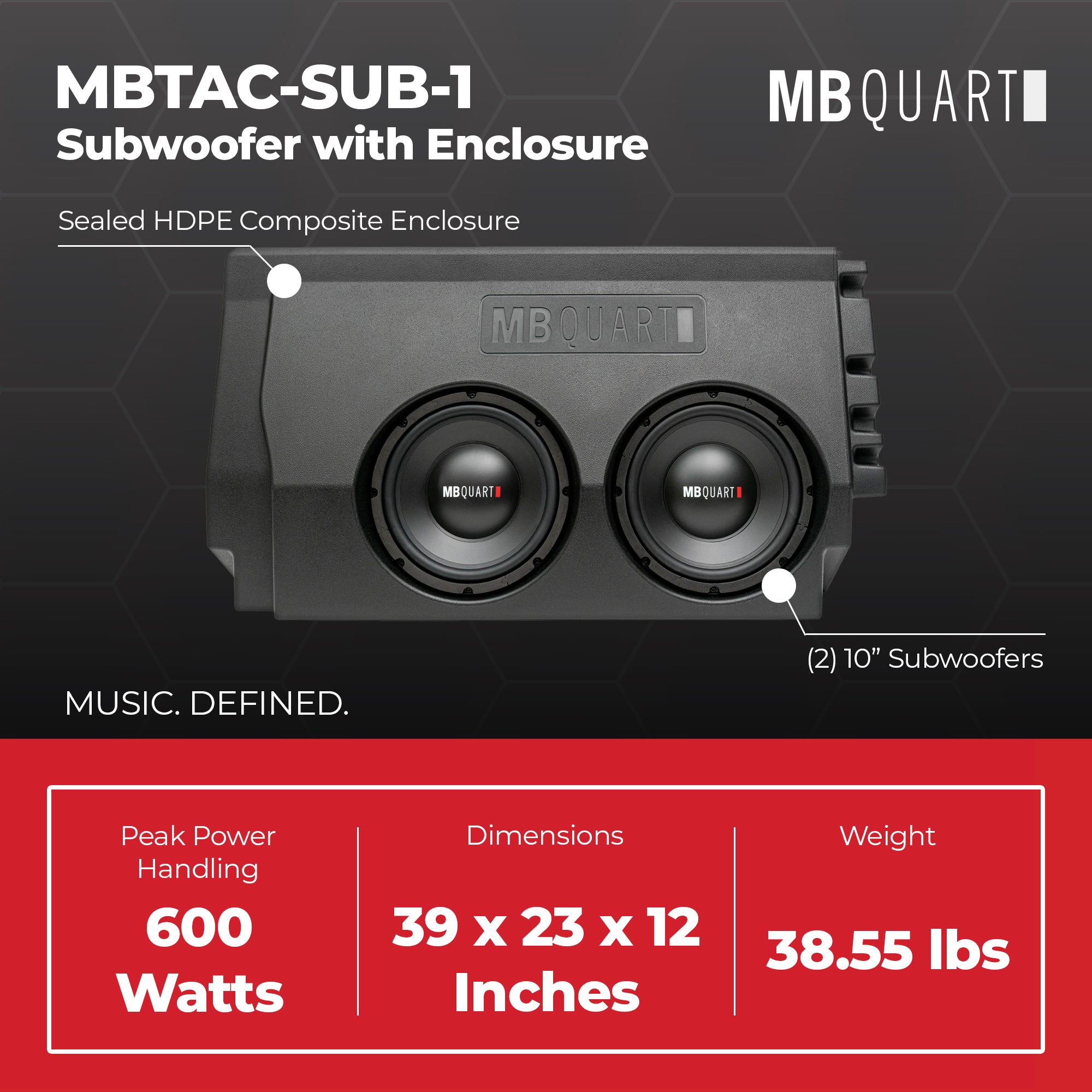MB Quart Dual 10" Subwoofer Upgrade with Enclosure for 2016-2023 Toyota Tacoma - VMInnovations