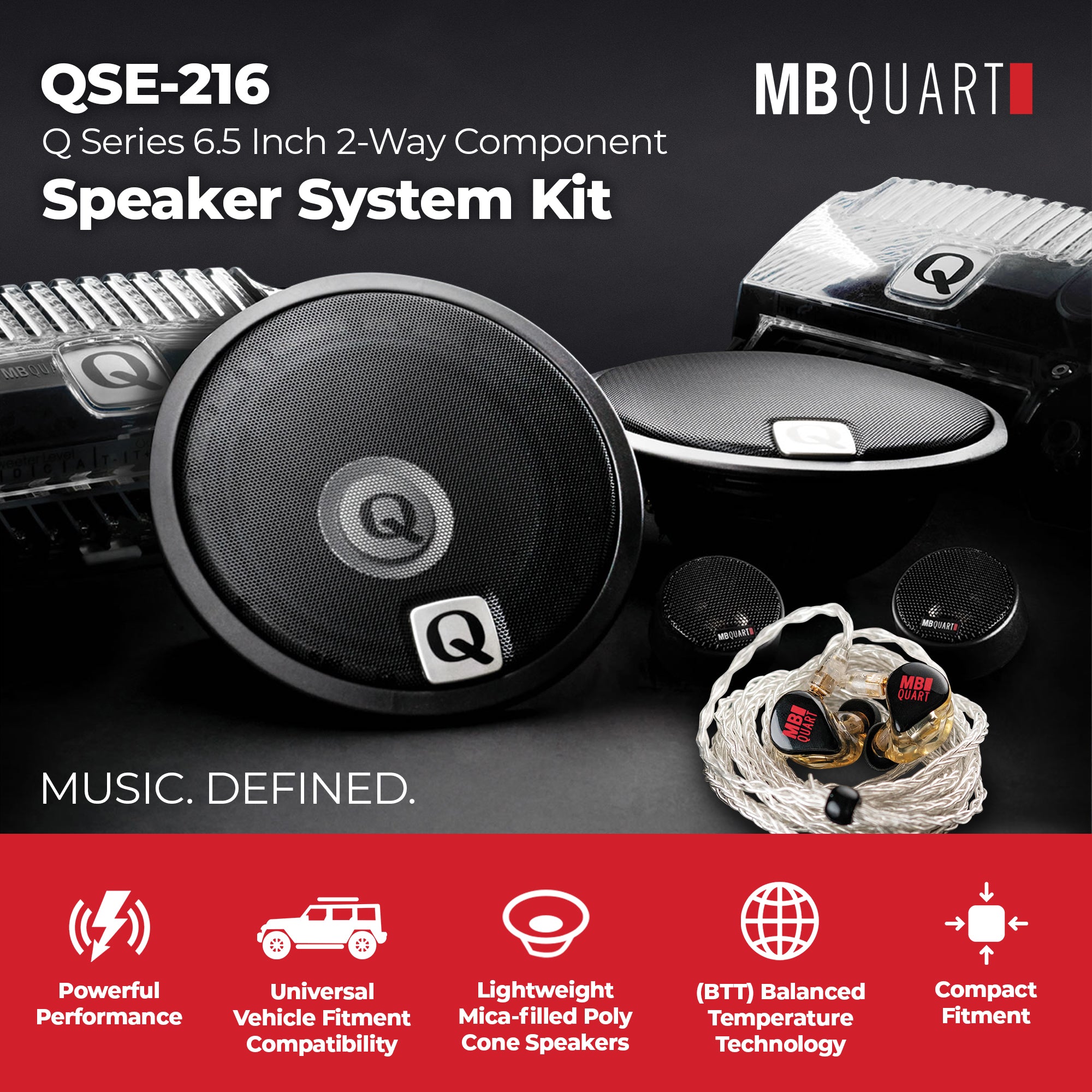 MB Quart Q Series 6.5" 2 Way Component Speakers with 1" Titanium Dome Tweeters - VMInnovations
