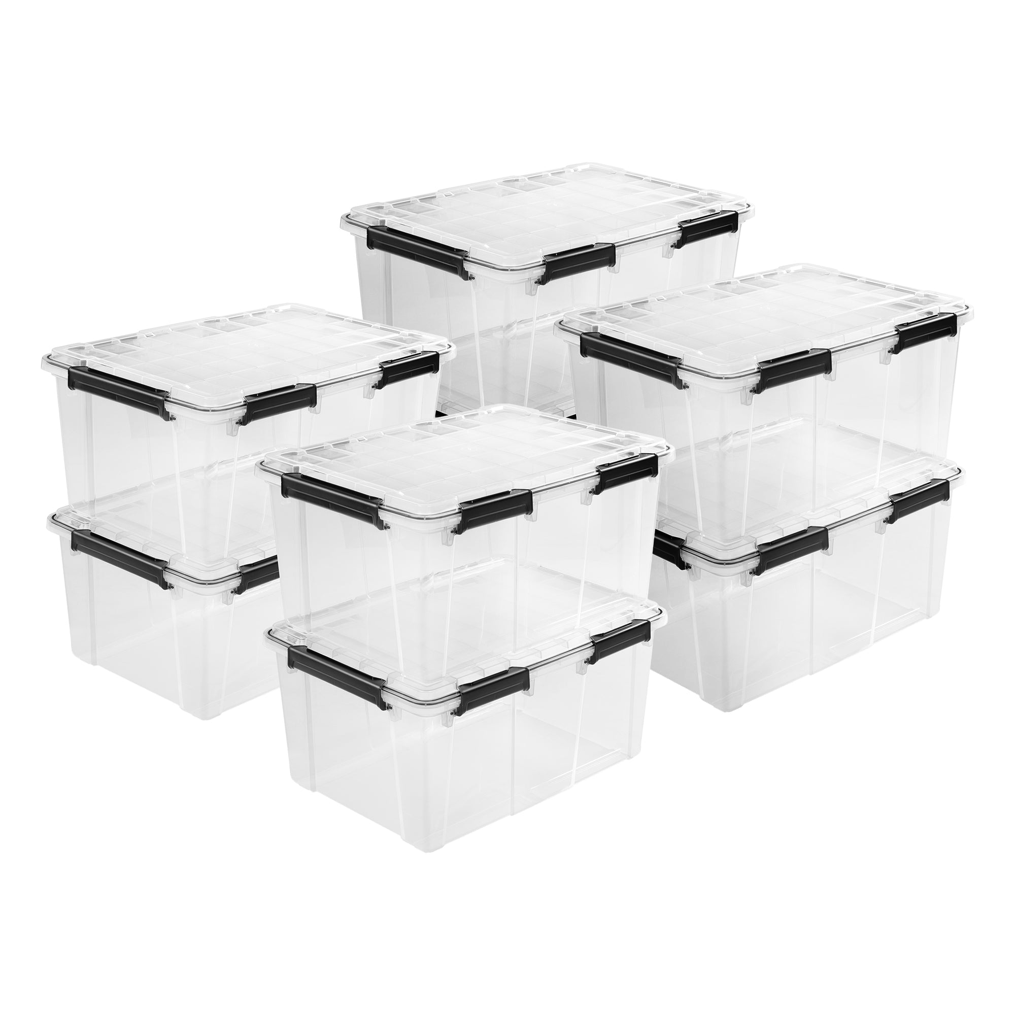 Sterilite 80 Qt Gasket Box, Stackable Storage Container with Lids, Black, 8 Pack